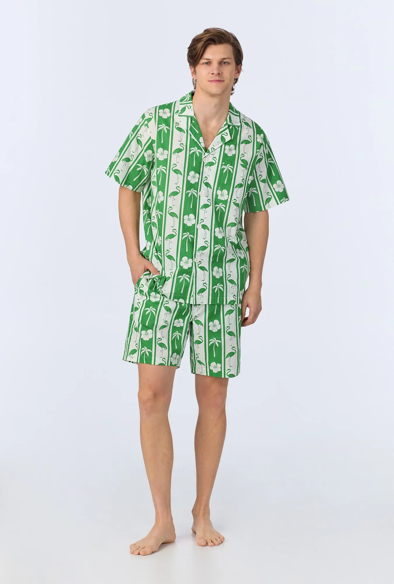 Aloha Stripe Men's Short Sleeve Notch Woven Cotton Poplin Boxer PJ Set sold by BedHead product image thumbnail 4