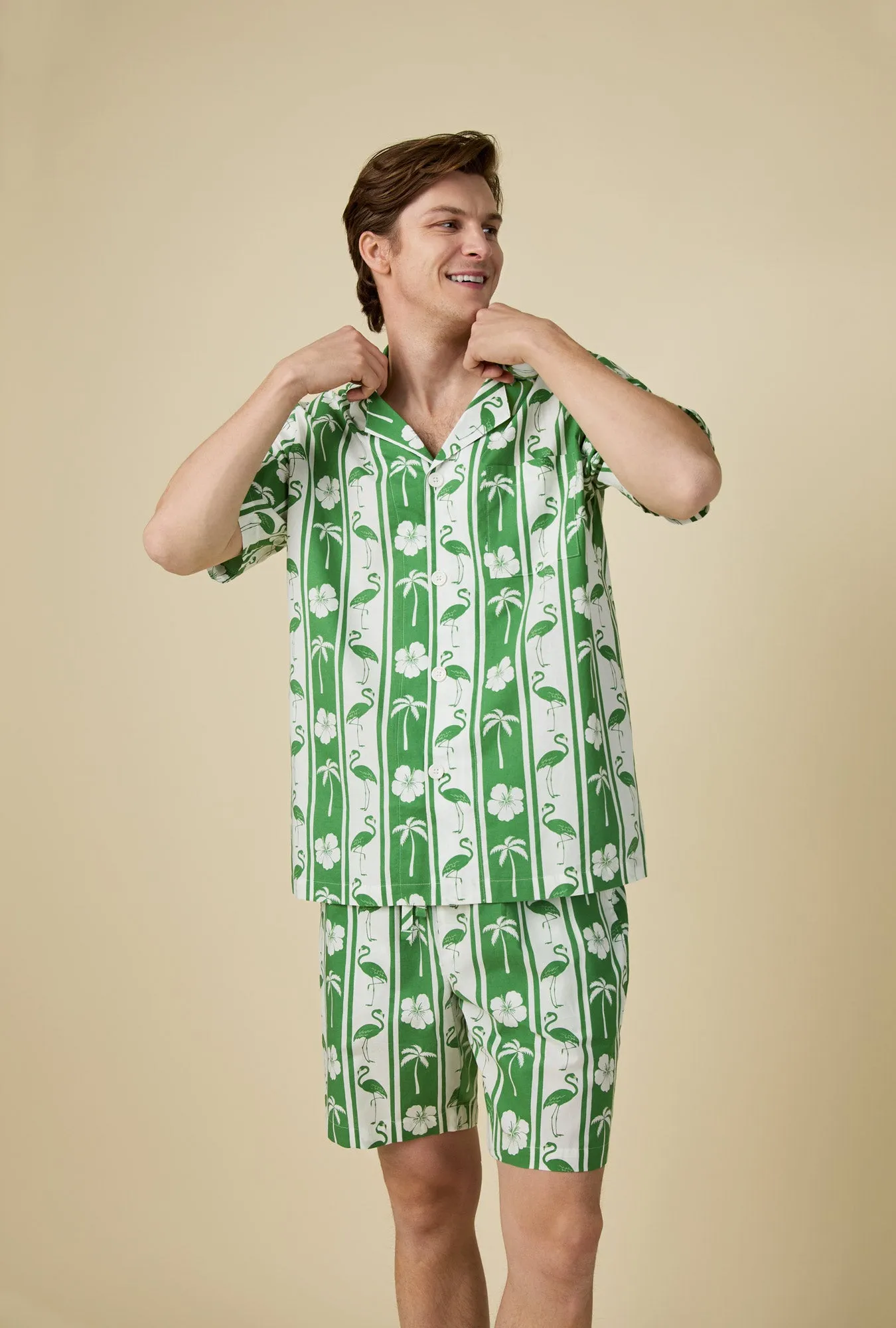 Aloha Stripe Men's Short Sleeve Notch Woven Cotton Poplin Boxer PJ Set sold by BedHead