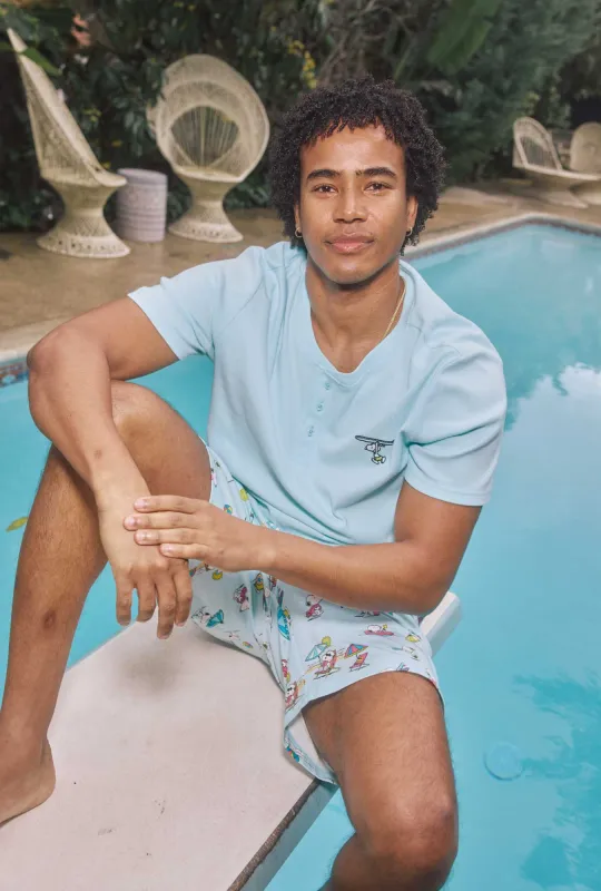Surfside Snoopy® Men's Short Sleeve Henley Stretch Jersey Boxer PJ Set sold by BedHead