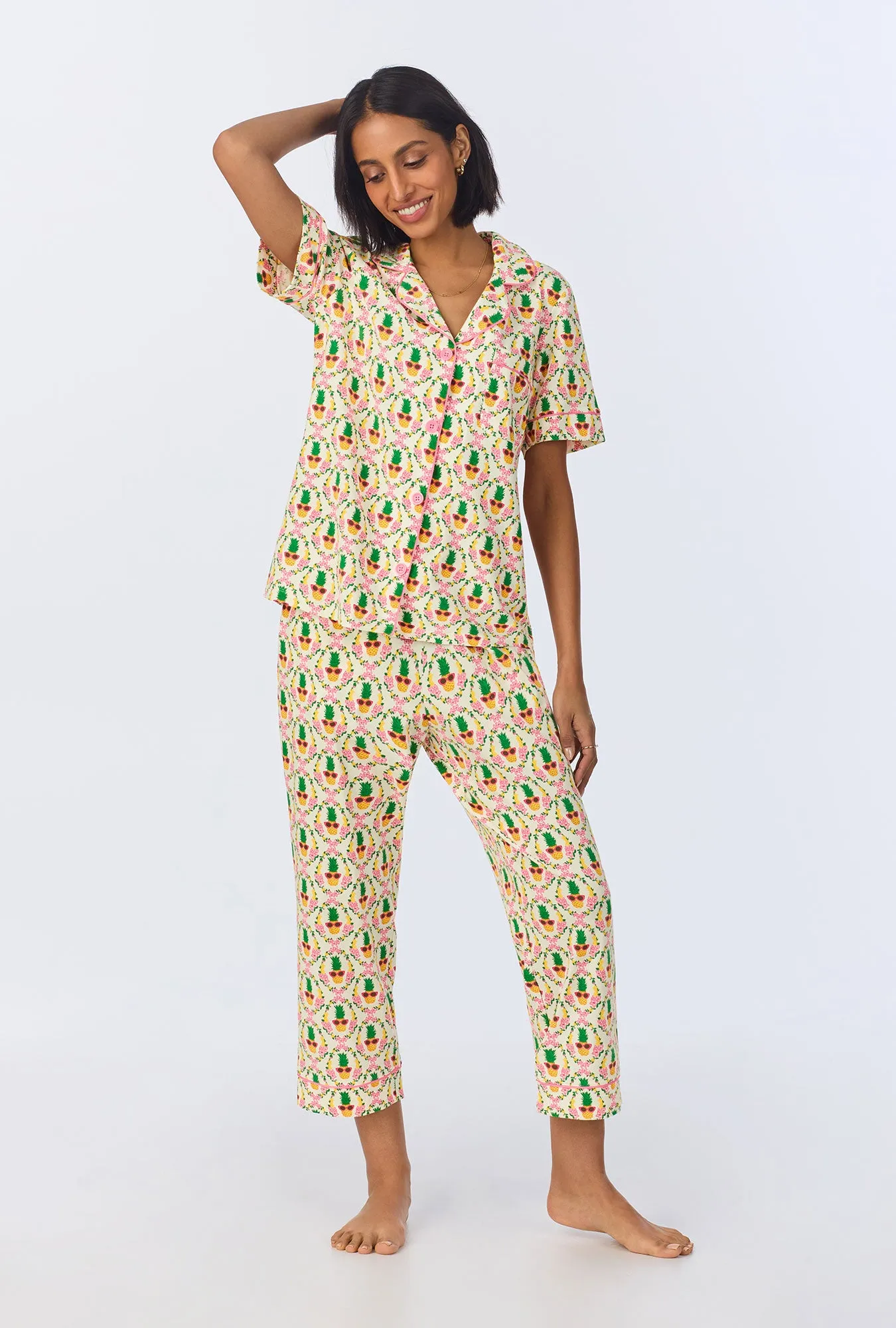 Pinacoolada Short Sleeve Classic Stretch Jersey Cropped PJ Set sold by BedHead product image thumbnail 3