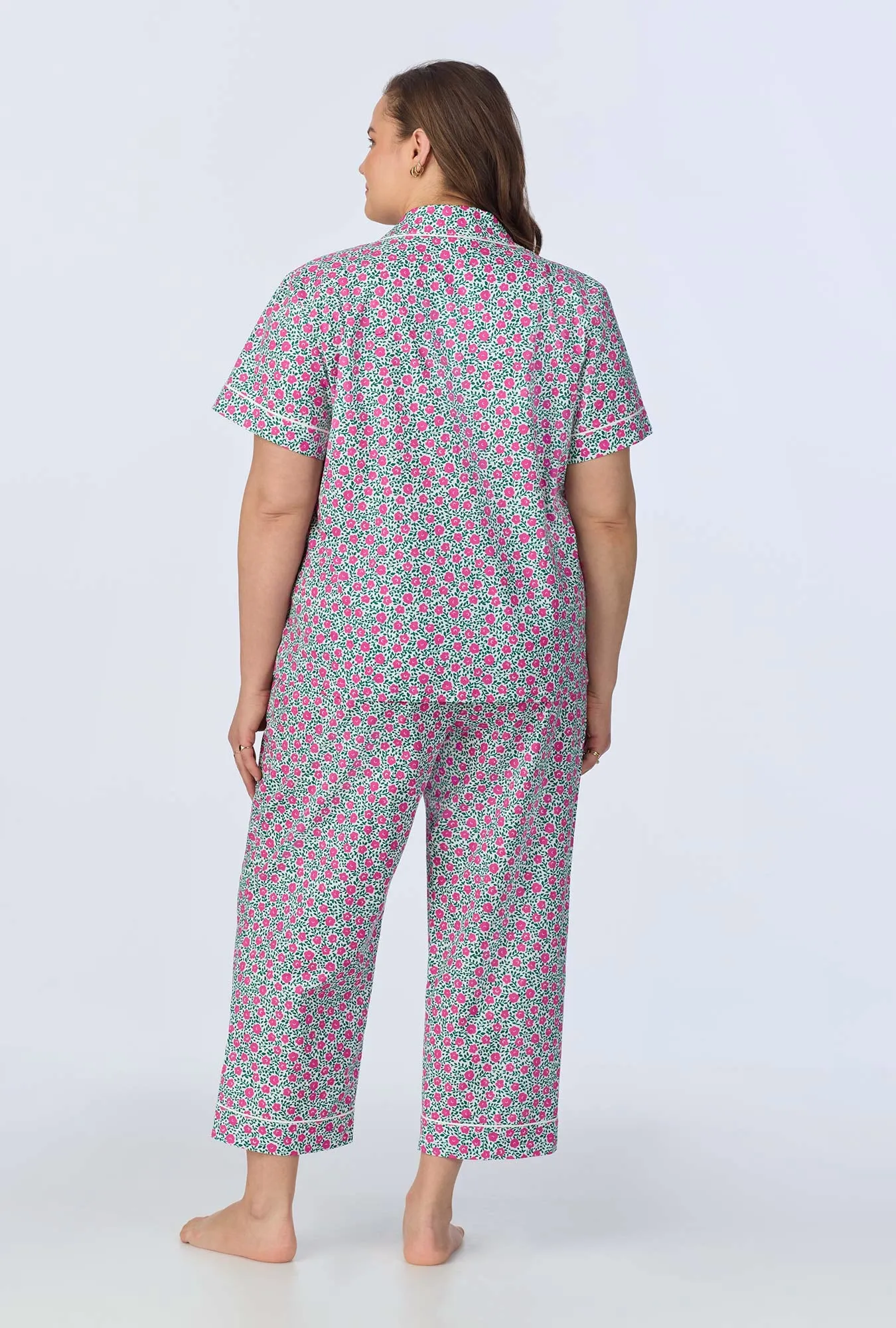 Petite Petunias Short Sleeve Classic Woven Cotton Poplin Cropped PJ Set sold by BedHead product image thumbnail 5