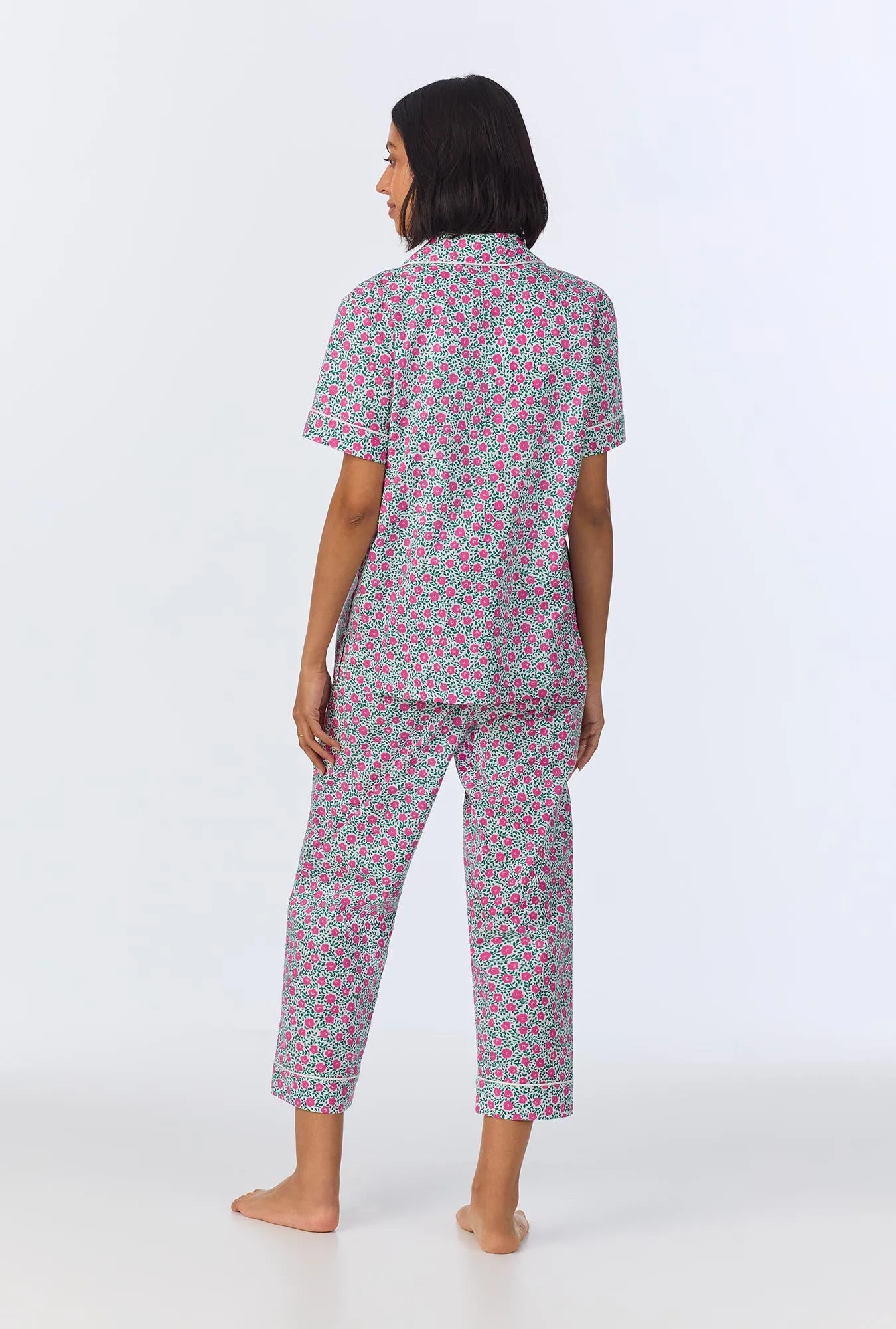 Petite Petunias Short Sleeve Classic Woven Cotton Poplin Cropped PJ Set sold by BedHead product image thumbnail 3