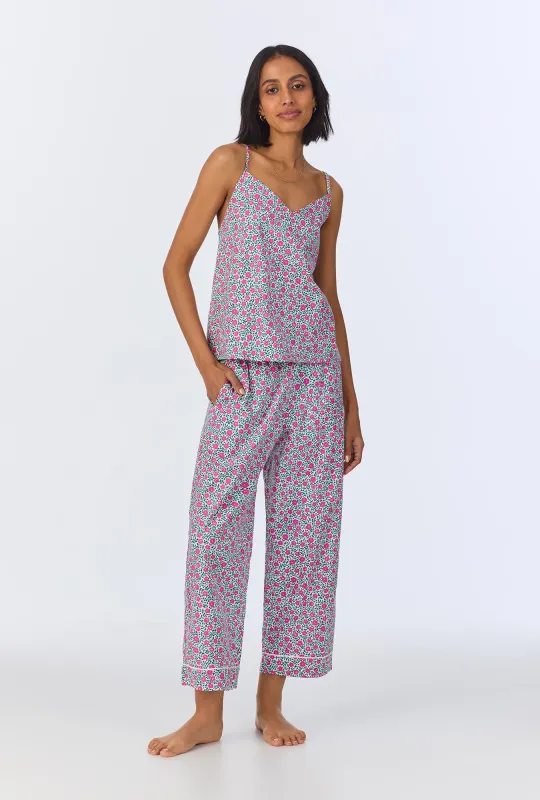 Petite Petunias Cami Woven Cotton Poplin Cropped PJ Set sold by BedHead