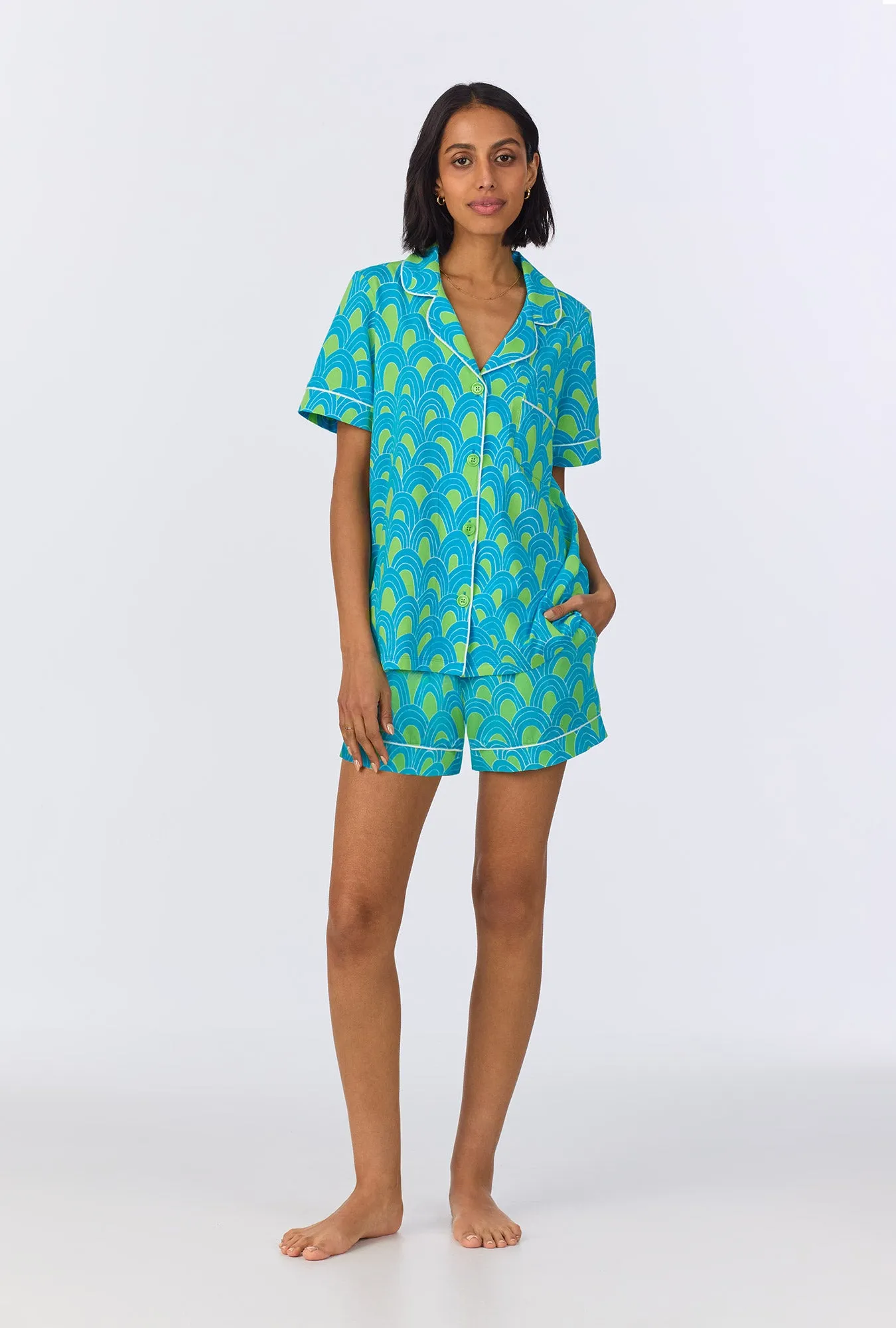 BedHead x Trina Turk Geo Arches Short Sleeve Classic Shorty Stretch Jersey PJ Set sold by BedHead