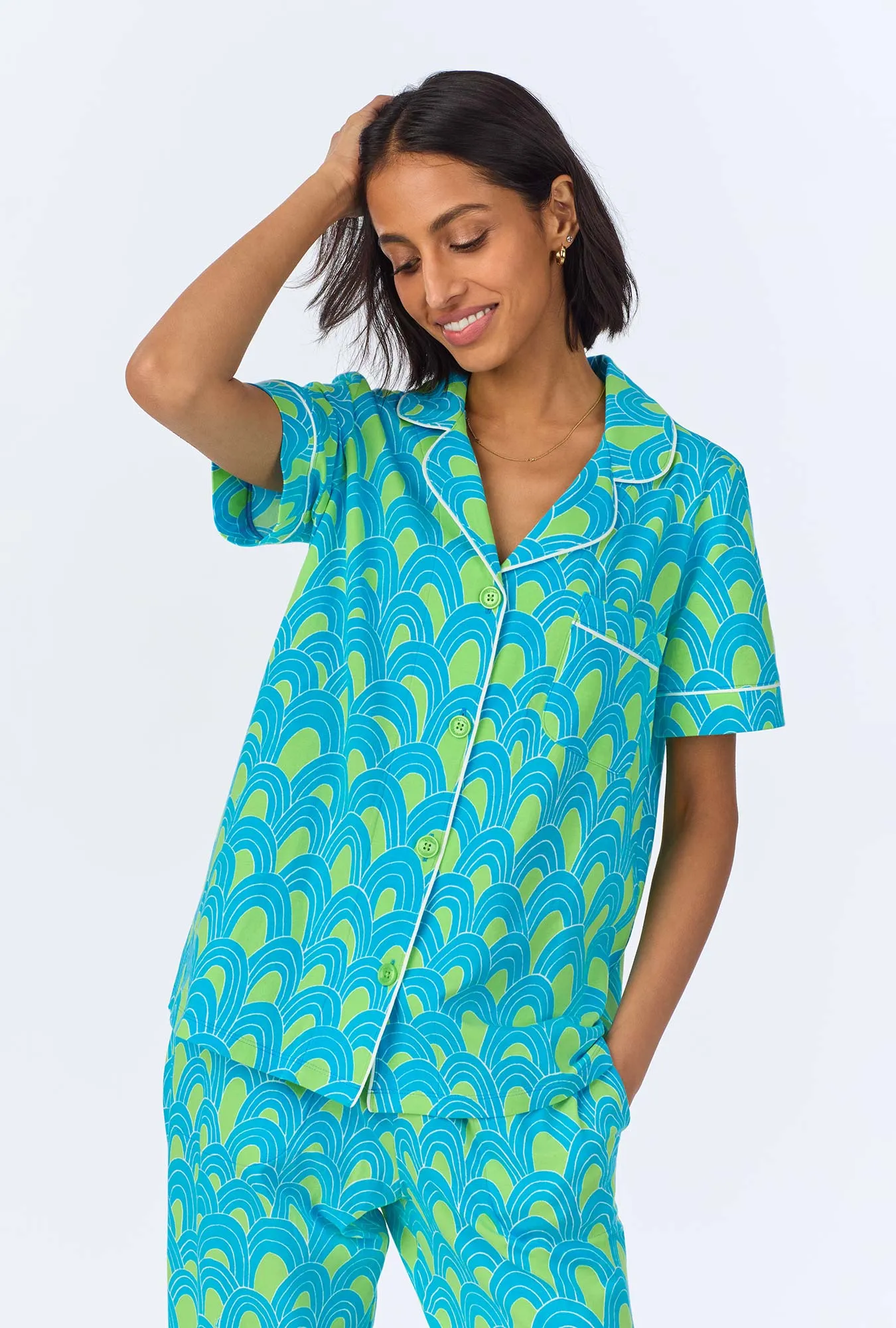 BedHead x Trina Turk Geo Arches Short Sleeve Classic Cropped Stretch Jersey PJ Set sold by BedHead product image thumbnail 4