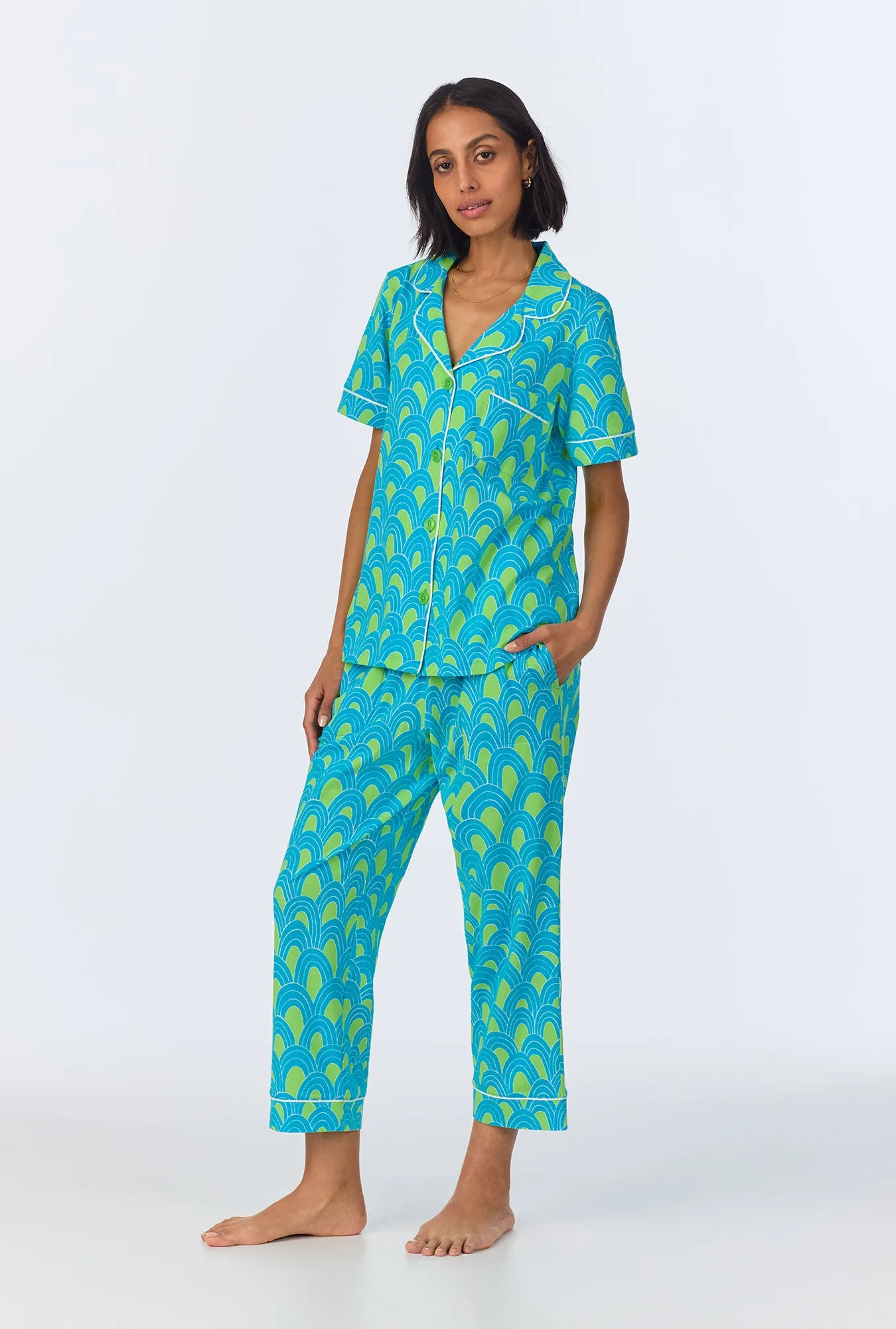 BedHead x Trina Turk Geo Arches Short Sleeve Classic Cropped Stretch Jersey PJ Set sold by BedHead product image thumbnail 2