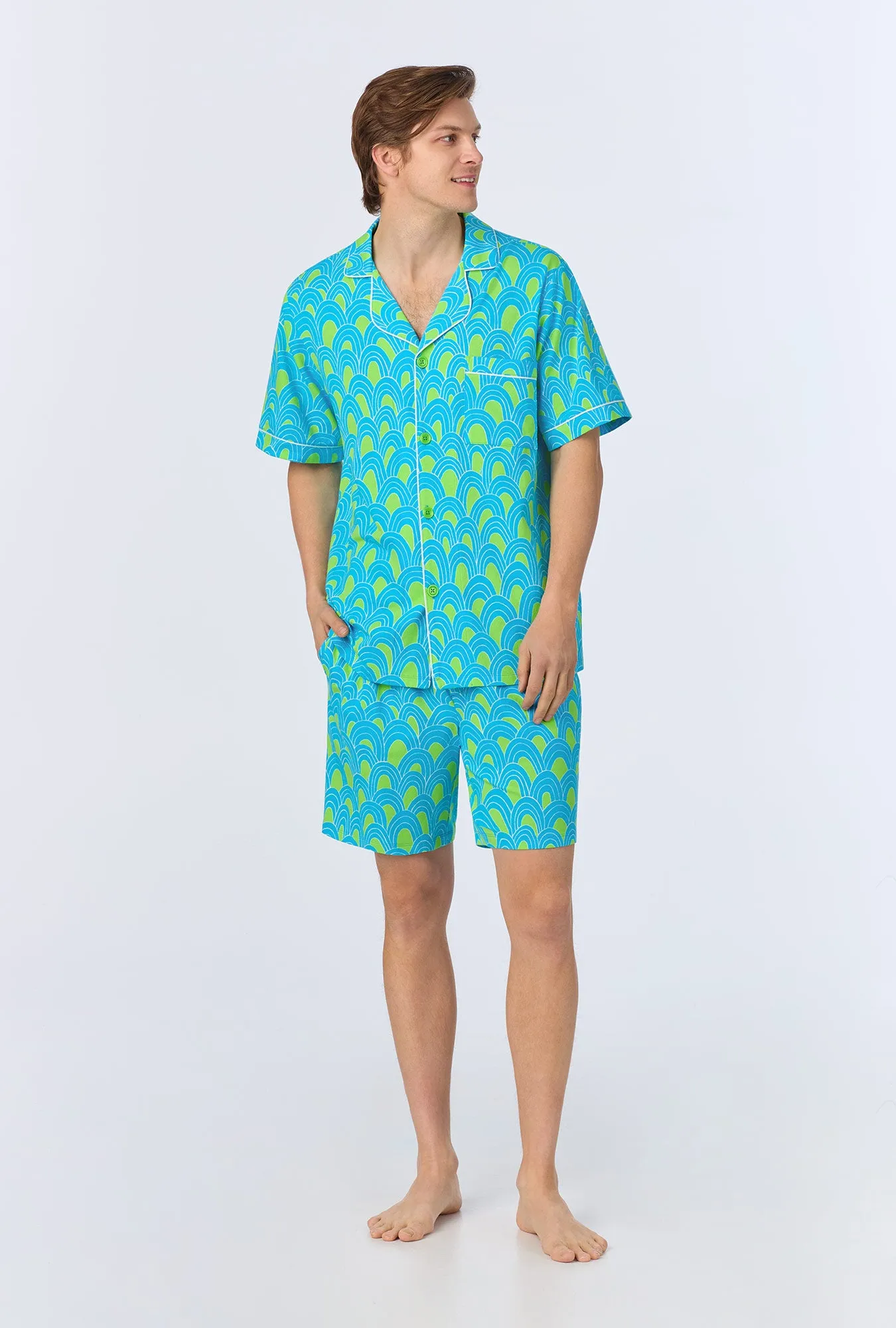 BedHead x Mr. Turk Geo Arches Men's Short Sleeve Notch Stretch Jersey Boxer PJ Set sold by BedHead