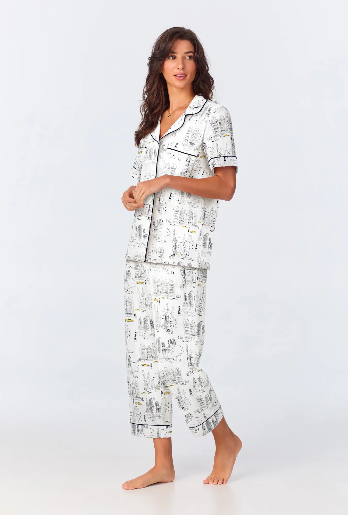 City That Never Sleeps Short Sleeve Classic Stretch Jersey Cropped PJ Set sold by BedHead product image thumbnail 2