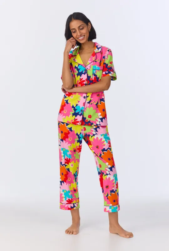 BedHead x Trina Turk Pop Floral Short Sleeve Classic Cropped Stretch Jersey PJ Set sold by BedHead
