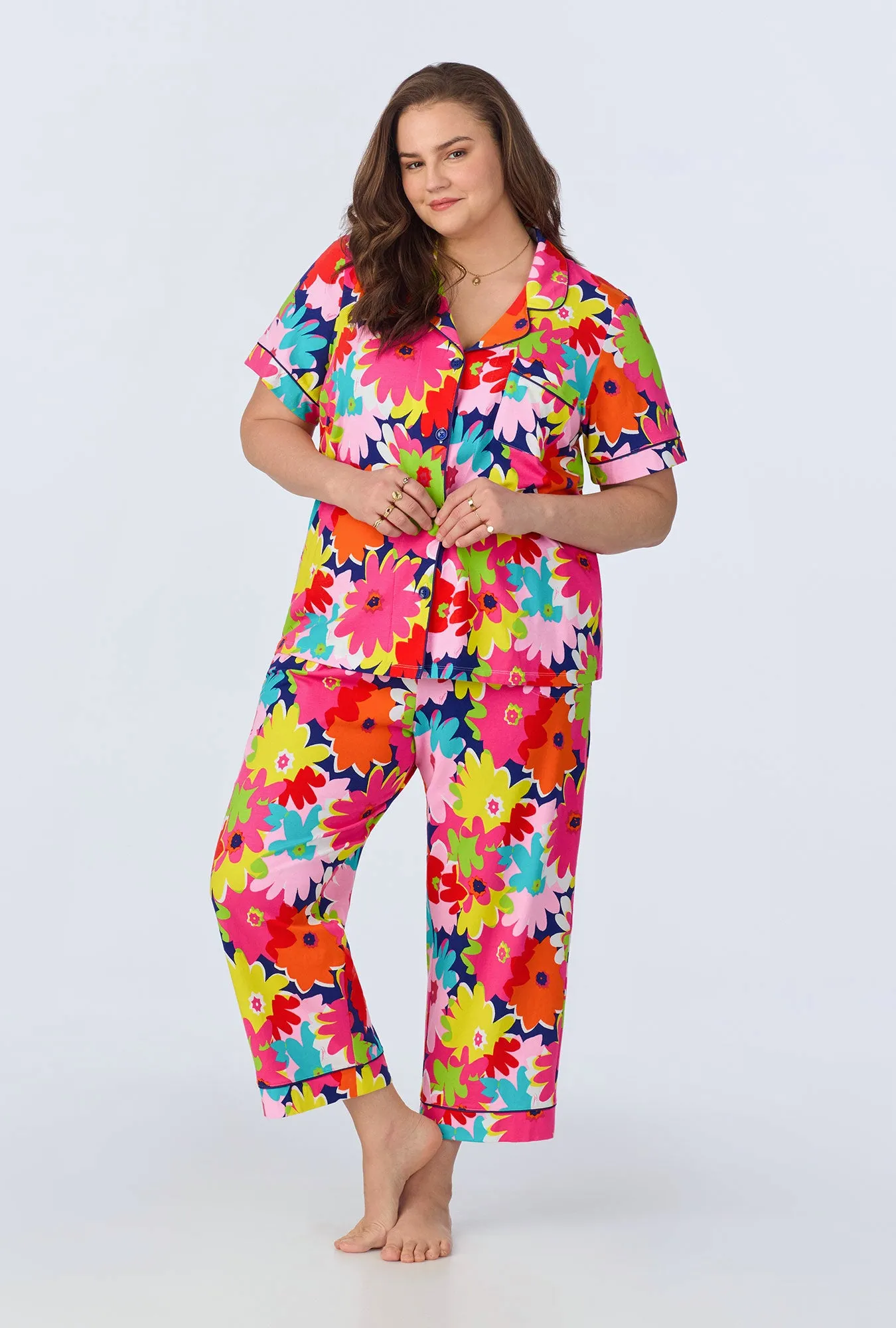 BedHead x Trina Turk Pop Floral Short Sleeve Classic Cropped Stretch Jersey PJ Set sold by BedHead product image thumbnail 4