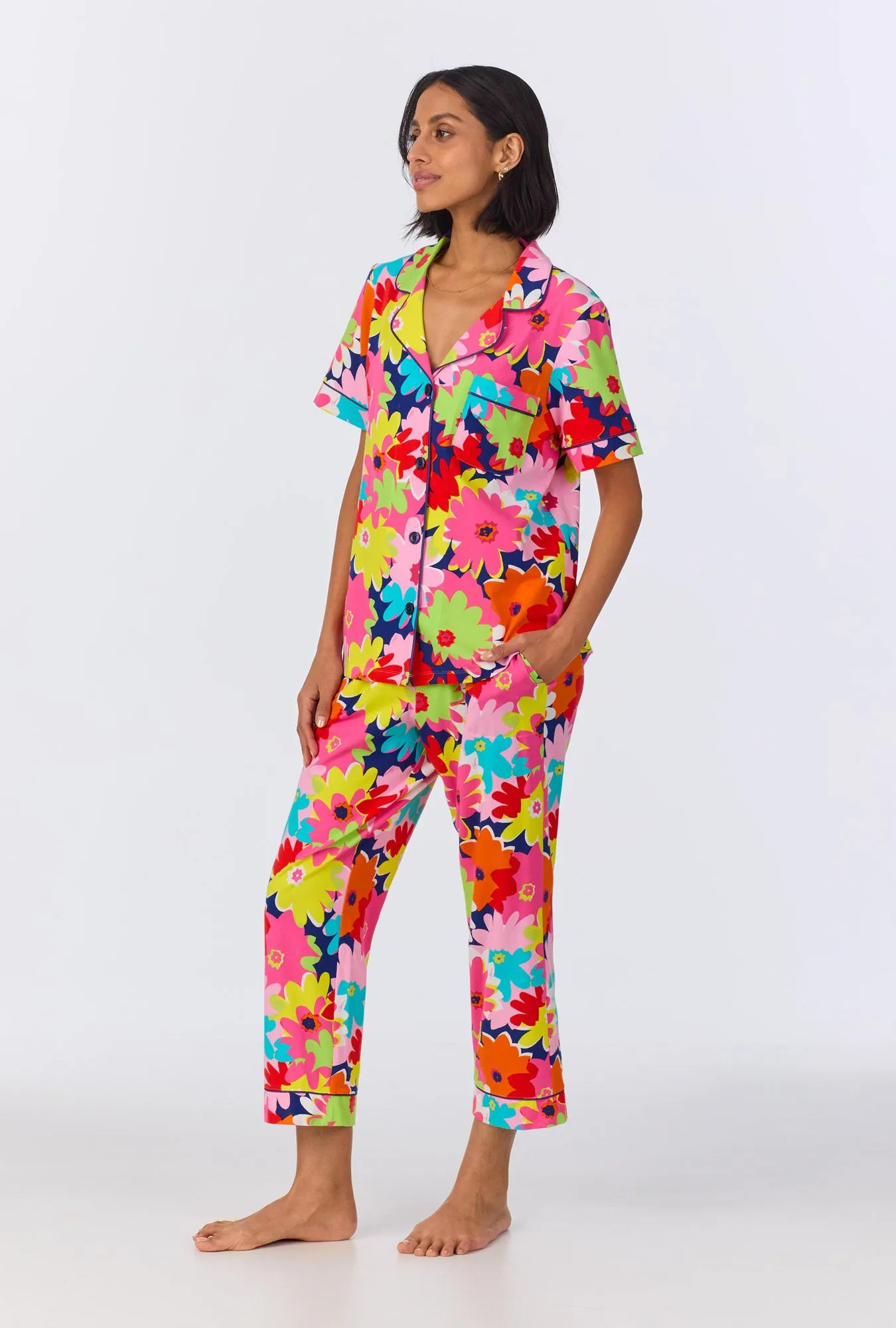 BedHead x Trina Turk Pop Floral Short Sleeve Classic Cropped Stretch Jersey PJ Set sold by BedHead product image thumbnail 2