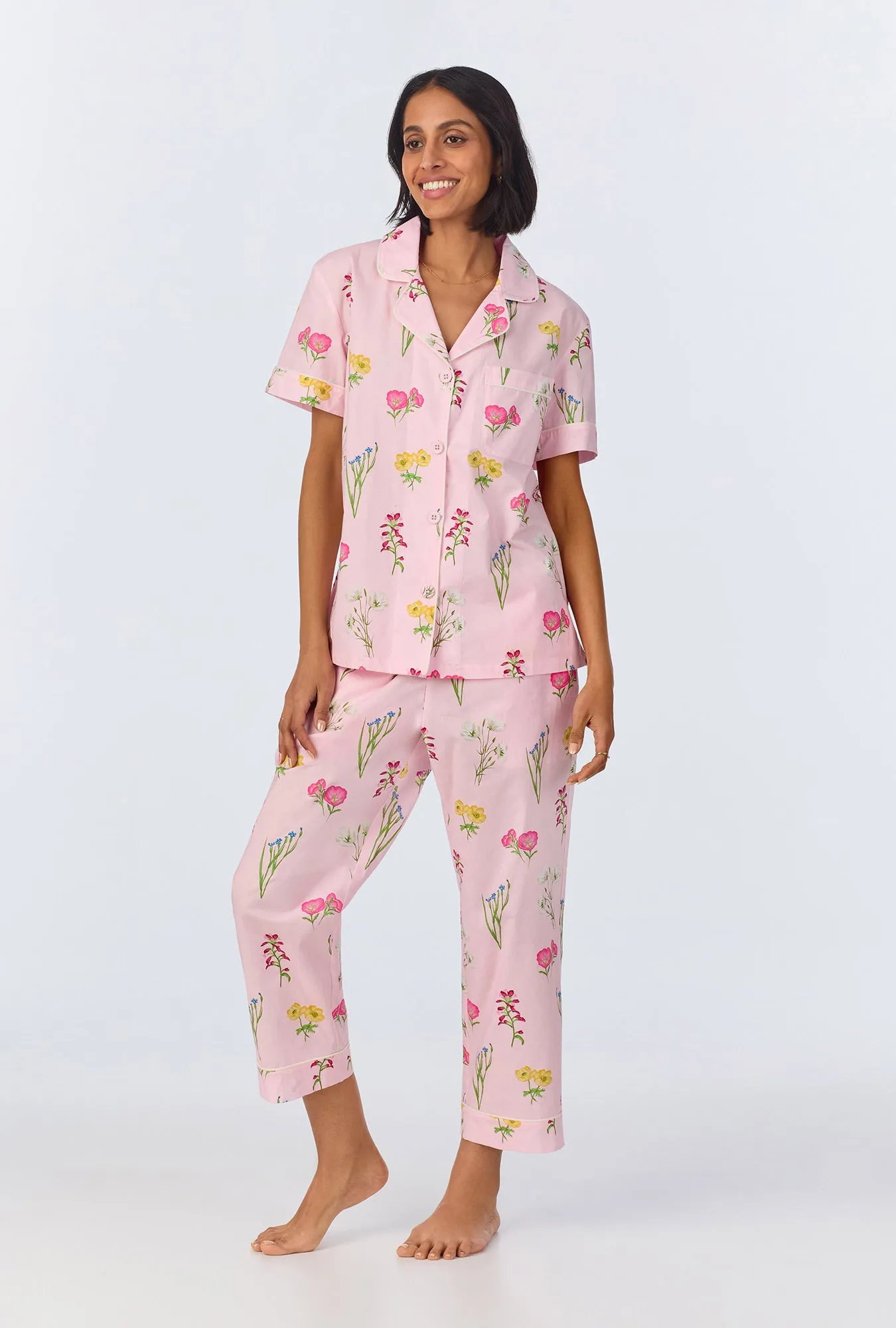 Western Wildflowers Short Sleeve Classic Woven Cotton Poplin Cropped PJ Set sold by BedHead product image thumbnail 2