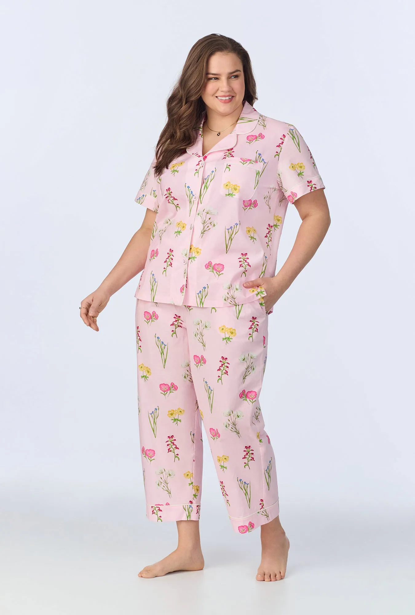 Western Wildflowers Short Sleeve Classic Woven Cotton Poplin Cropped PJ Set sold by BedHead product image thumbnail 4