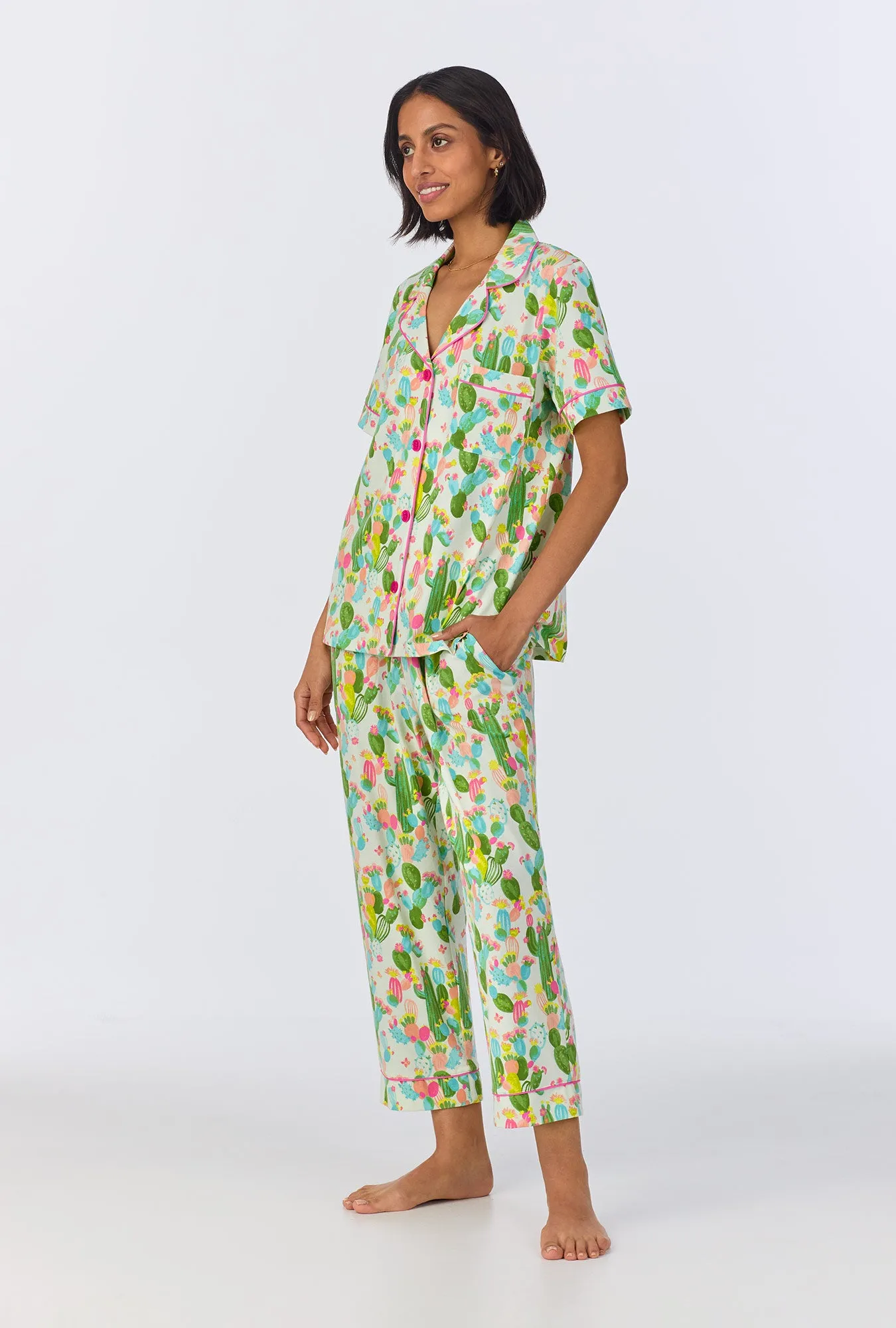 Cactus Garden Short Sleeve Classic Stretch Jersey Cropped PJ Set sold by BedHead product image thumbnail 3