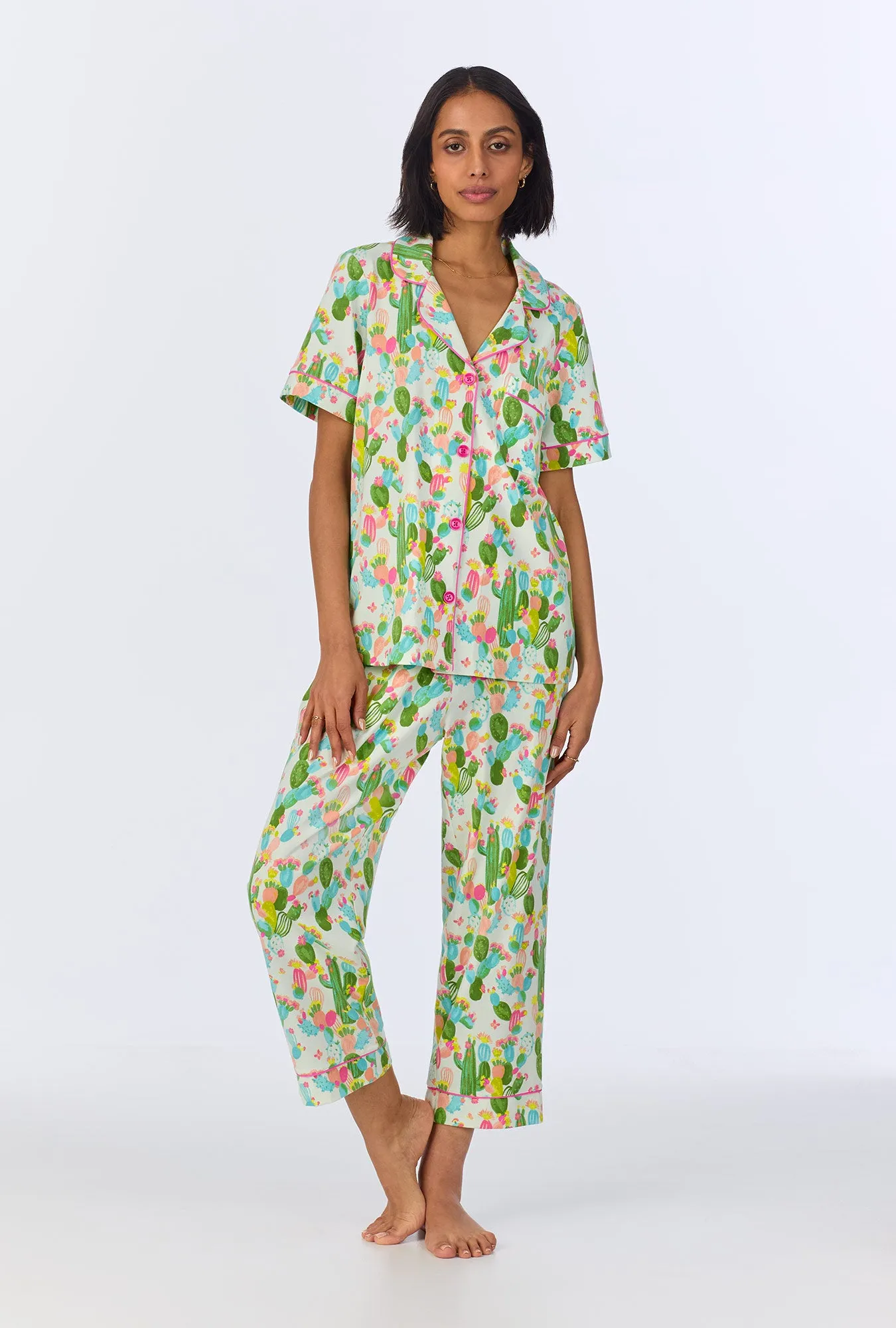 Cactus Garden Short Sleeve Classic Stretch Jersey Cropped PJ Set sold by BedHead product image thumbnail 2