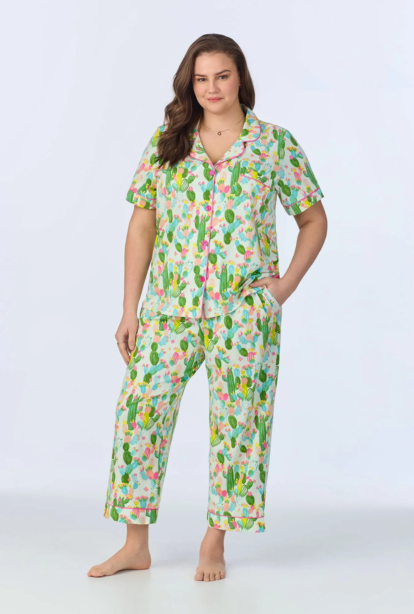 Cactus Garden Short Sleeve Classic Stretch Jersey Cropped PJ Set sold by BedHead product image thumbnail 5