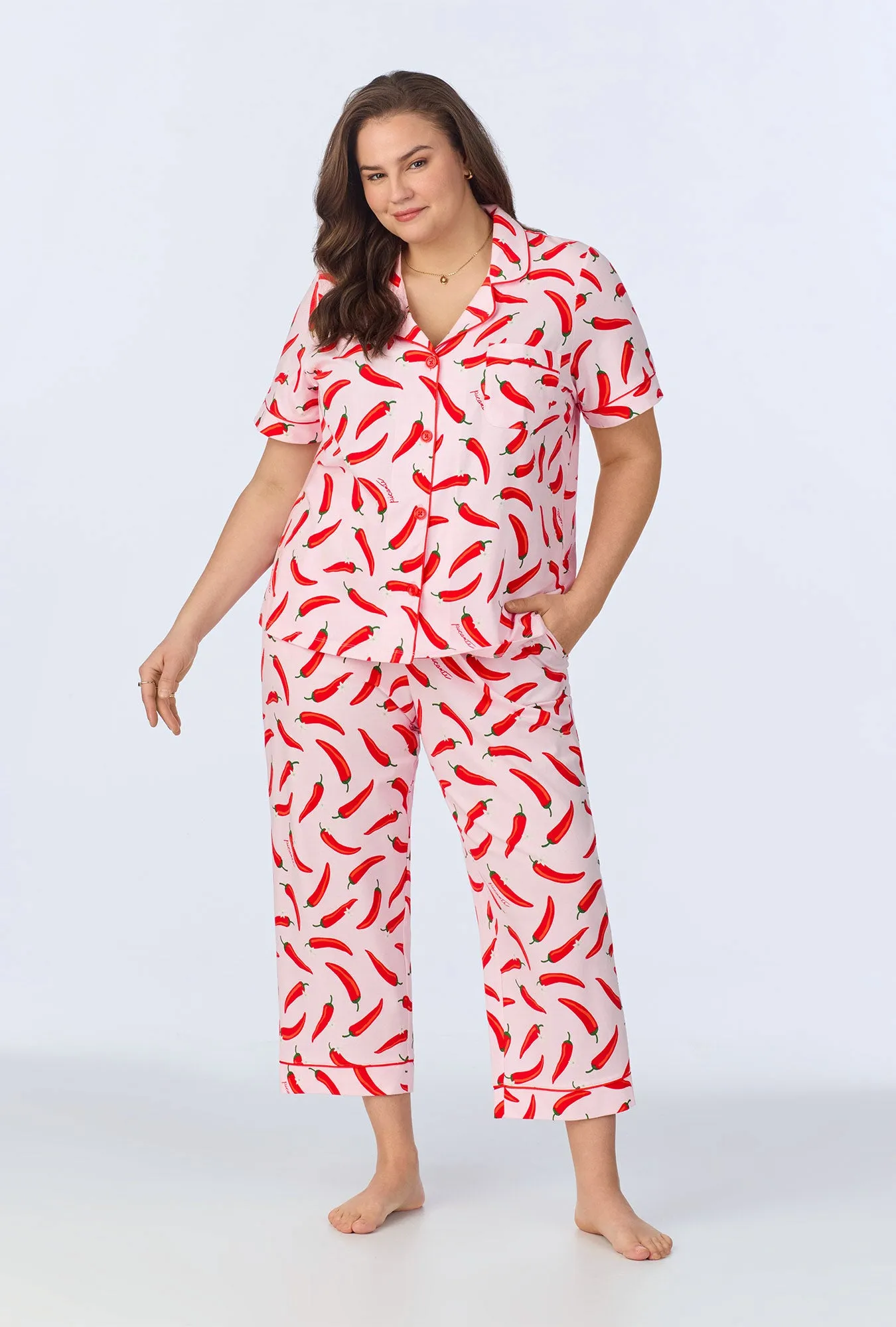 Coming In Hot Short Sleeve Classic Stretch Jersey Cropped PJ Set sold by BedHead product image thumbnail 4