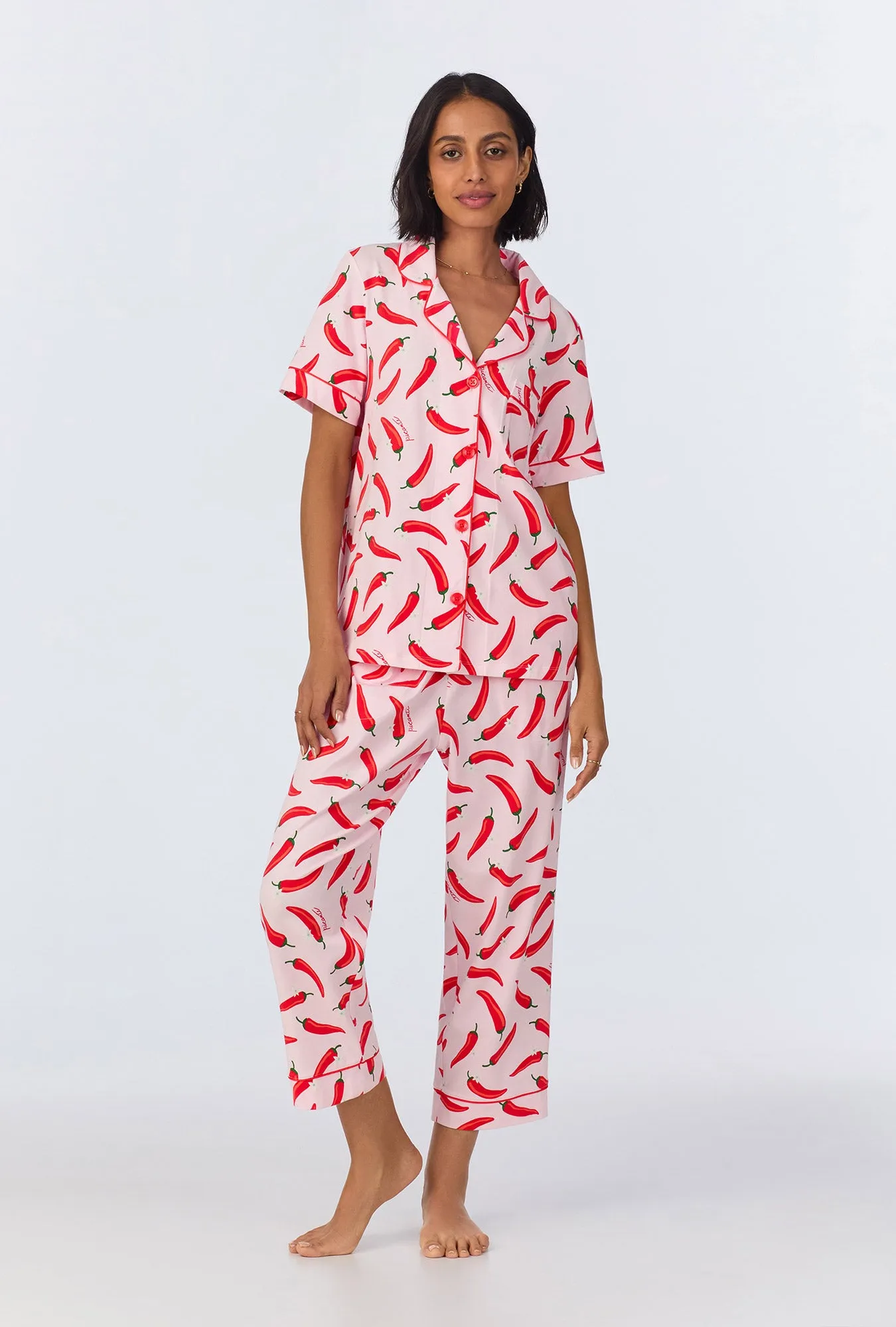 Coming In Hot Short Sleeve Classic Stretch Jersey Cropped PJ Set sold by BedHead