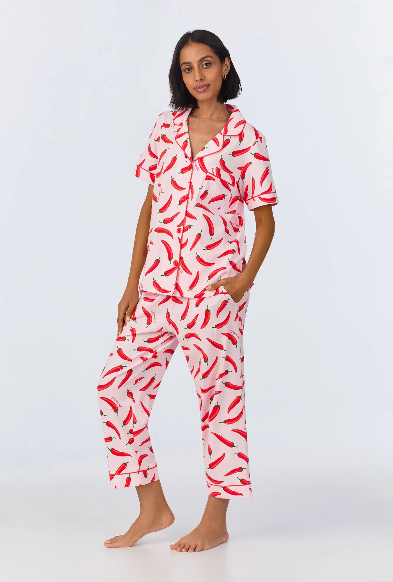 Coming In Hot Short Sleeve Classic Stretch Jersey Cropped PJ Set sold by BedHead product image thumbnail 2