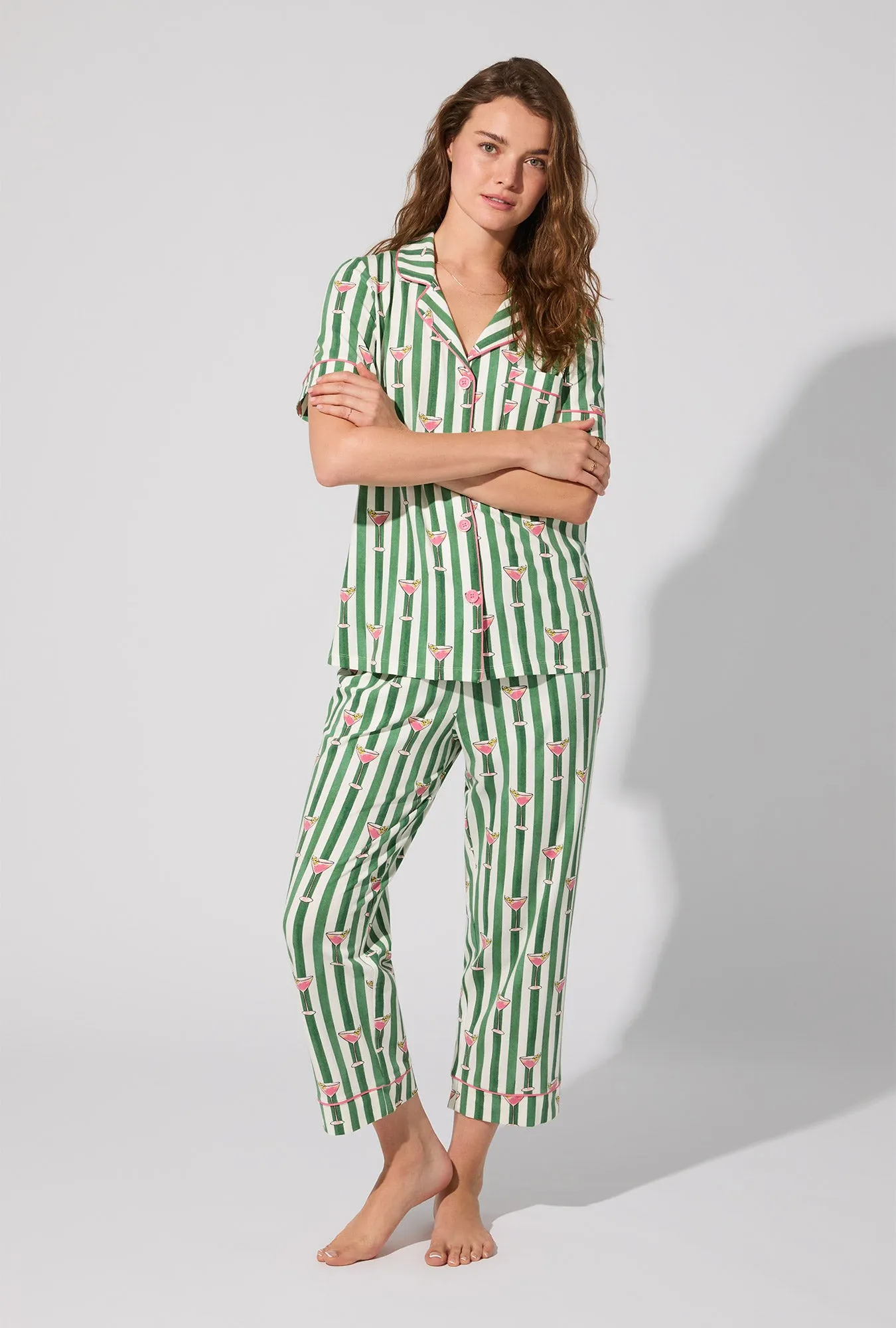 Martini O'Clock Short Sleeve Classic Stretch Jersey Cropped PJ Set sold by BedHead