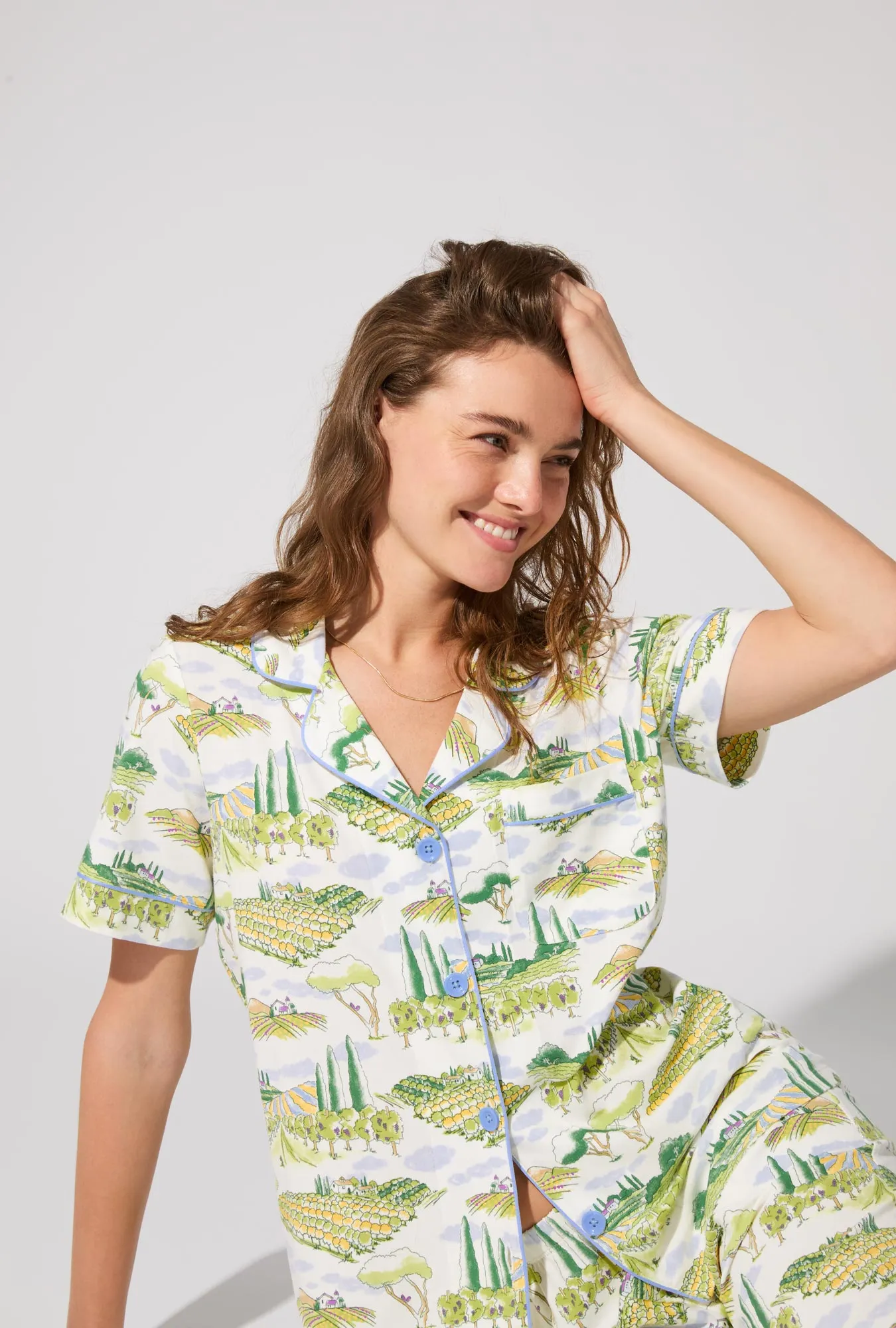 Wine Country Short Sleeve Classic Stretch Jersey Cropped PJ Set sold by BedHead product image thumbnail 2