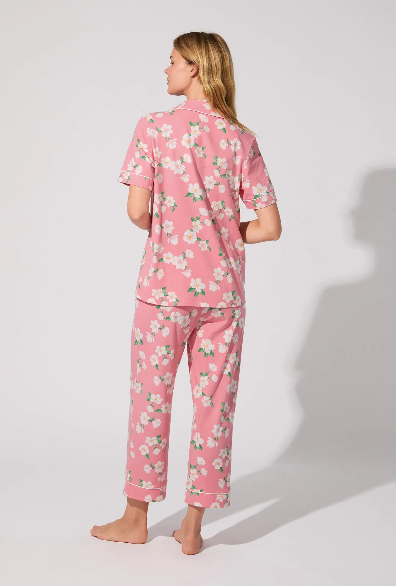 Pink Magnolias Short Sleeve Classic Stretch Jersey Cropped PJ Set sold by BedHead product image thumbnail 4