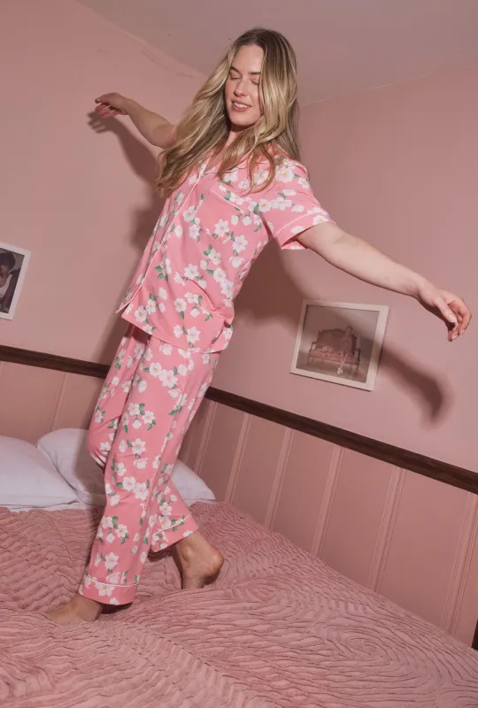 Pink Magnolias Short Sleeve Classic Stretch Jersey Cropped PJ Set sold by BedHead