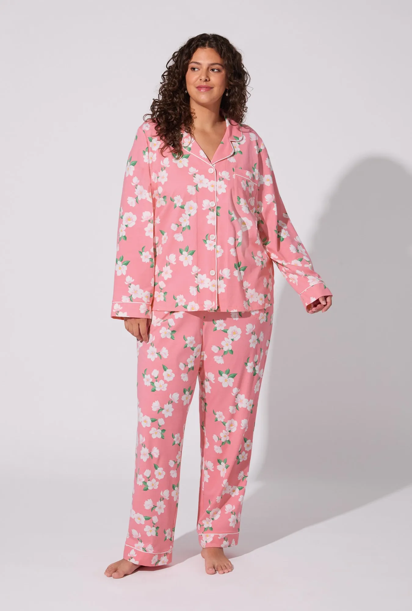 Pink Magnolias Long Sleeve Classic Stretch Jersey PJ Set sold by BedHead product image thumbnail 4