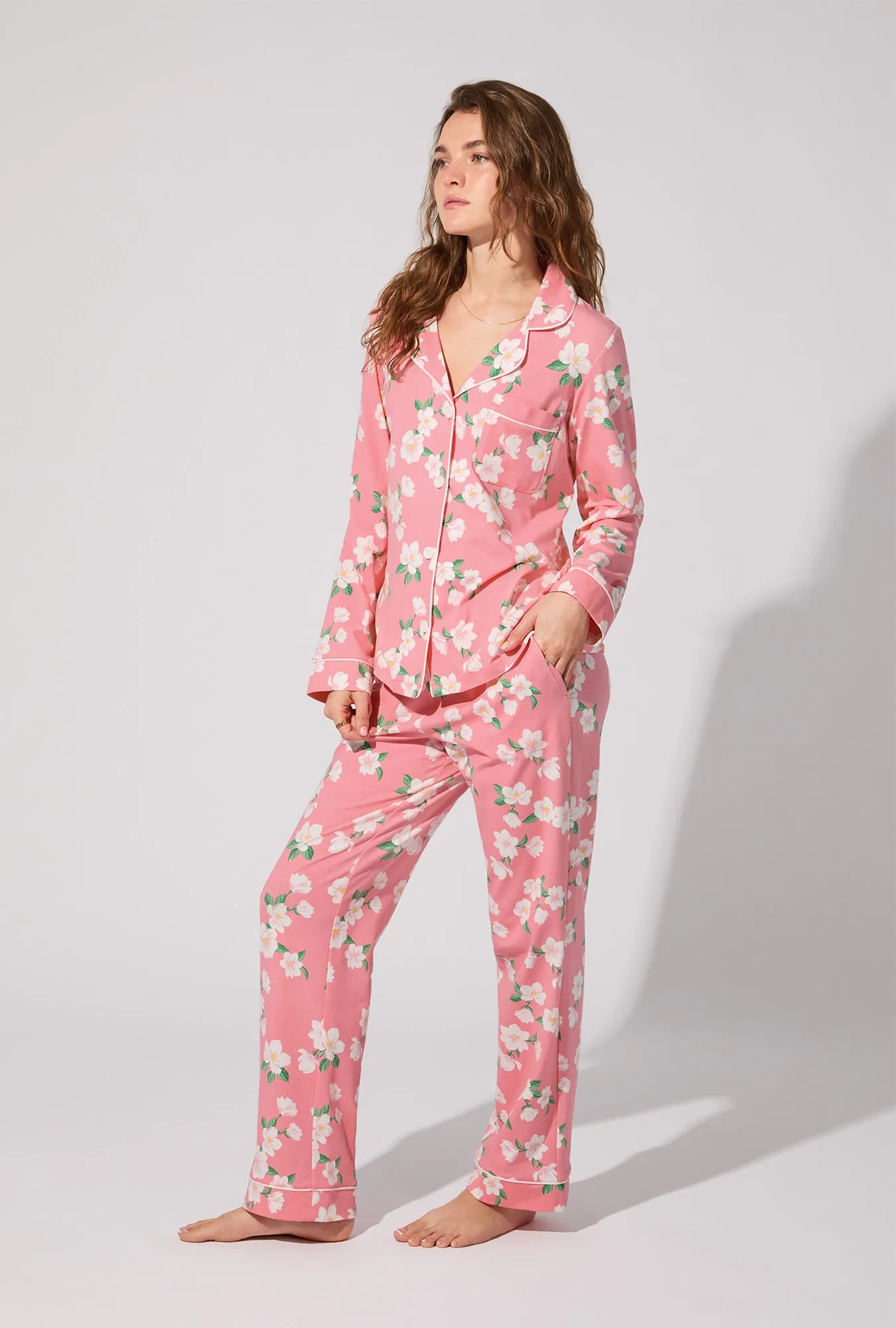 Pink Magnolias Long Sleeve Classic Stretch Jersey PJ Set sold by BedHead product image thumbnail 2