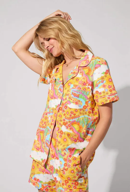 Good Vibes Short Sleeve Classic Shorty Stretch Jersey PJ Set sold by BedHead