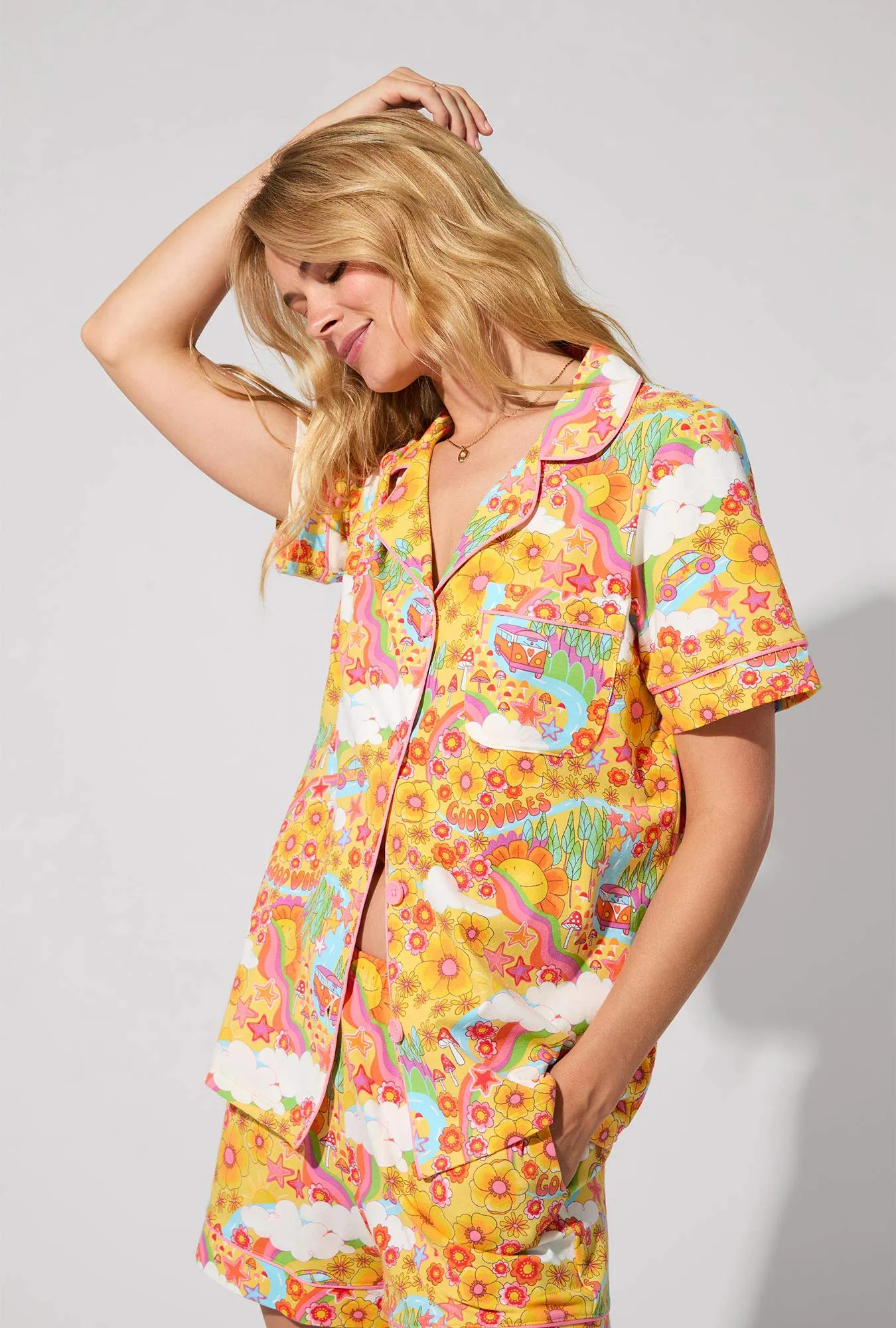 Good Vibes Short Sleeve Classic Shorty Stretch Jersey PJ Set sold by BedHead