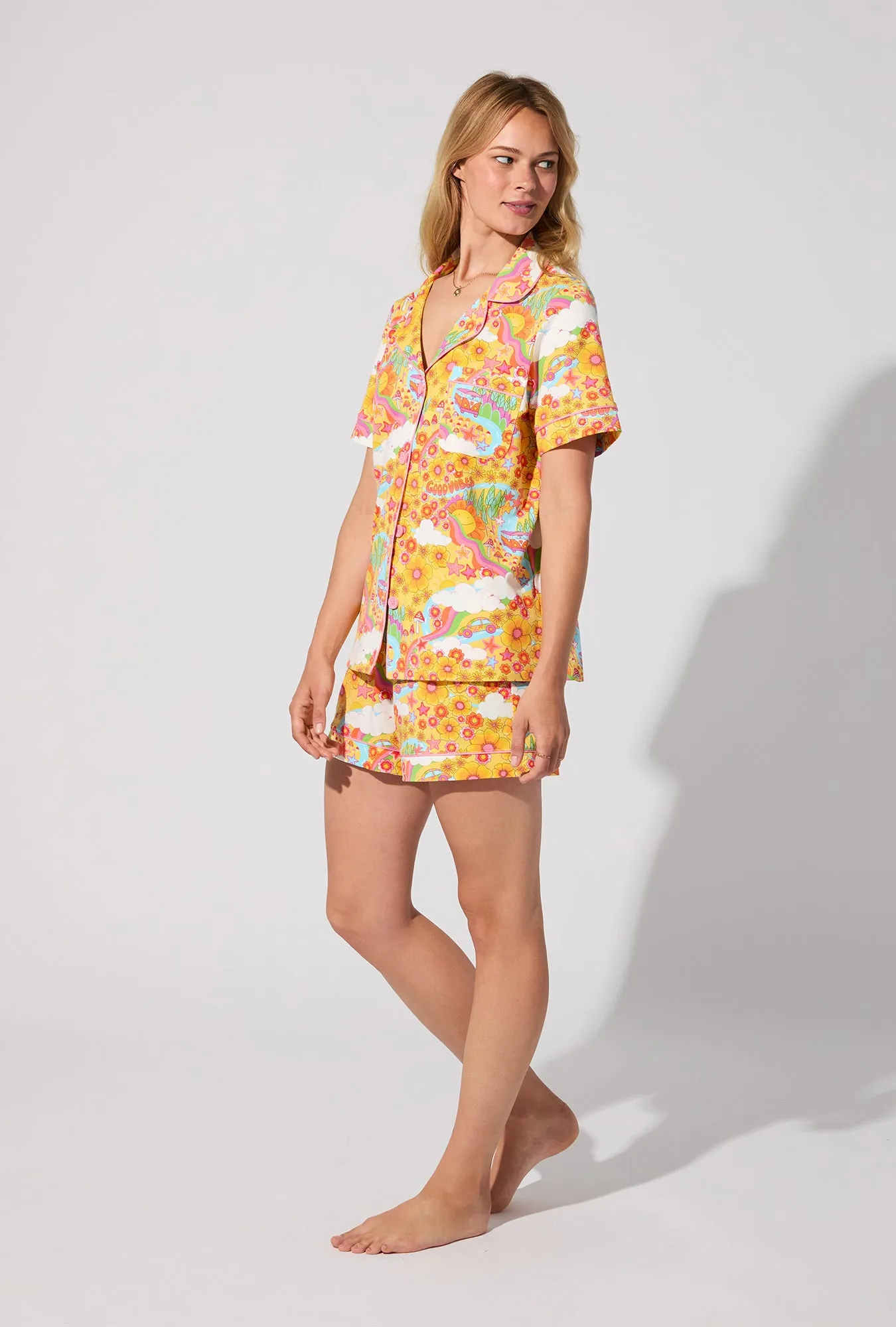 Good Vibes Short Sleeve Classic Shorty Stretch Jersey PJ Set sold by BedHead product image thumbnail 4