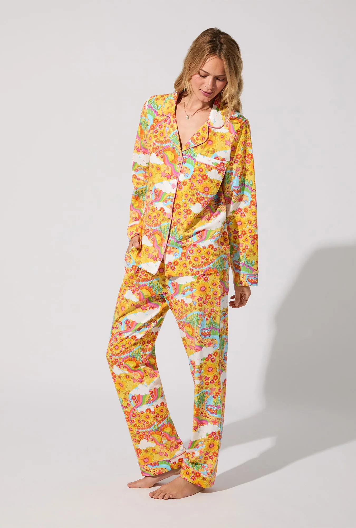 Good Vibes Long Sleeve Classic Stretch Jersey PJ Set sold by BedHead product image thumbnail 3