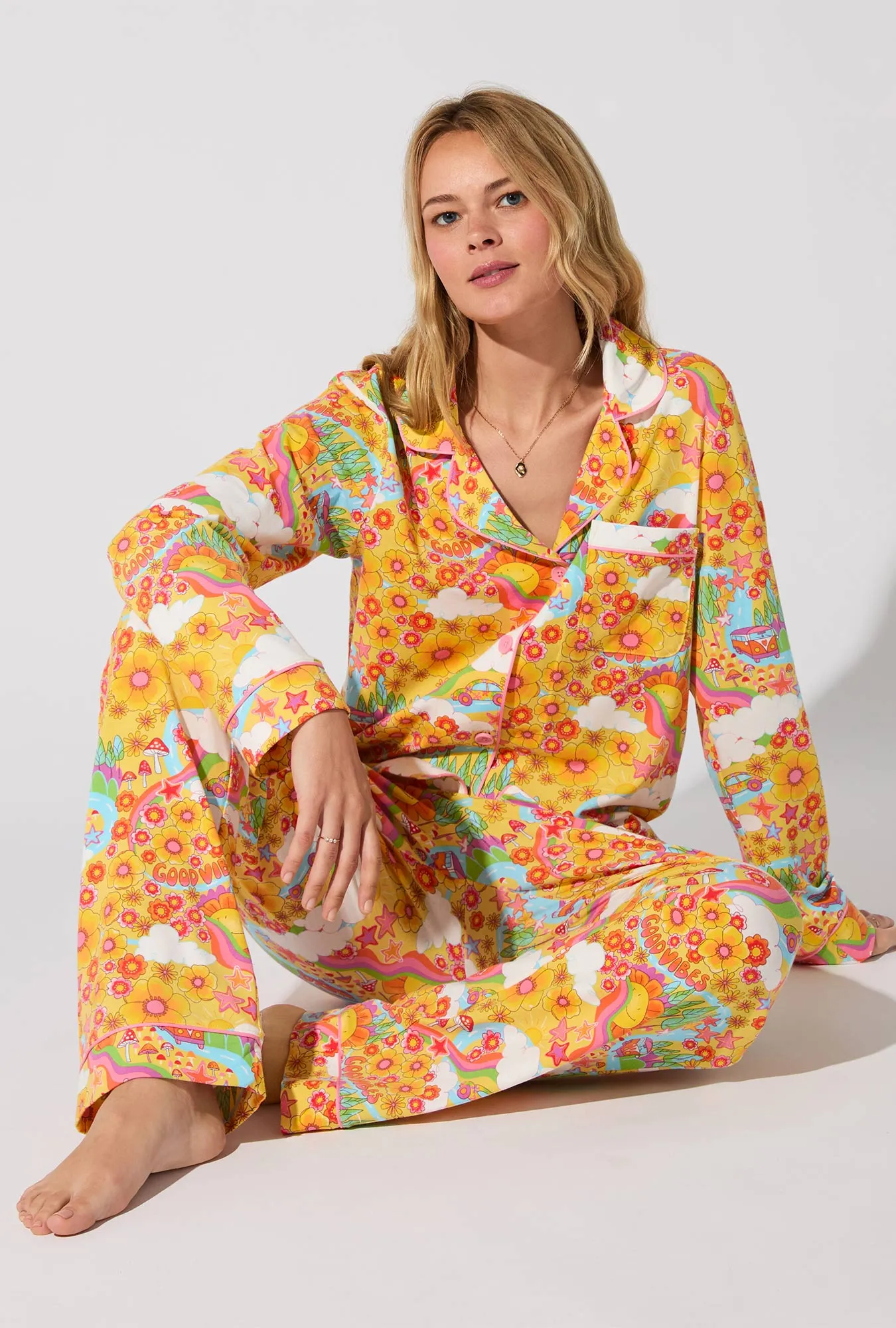 Good Vibes Long Sleeve Classic Stretch Jersey PJ Set sold by BedHead product image thumbnail 2