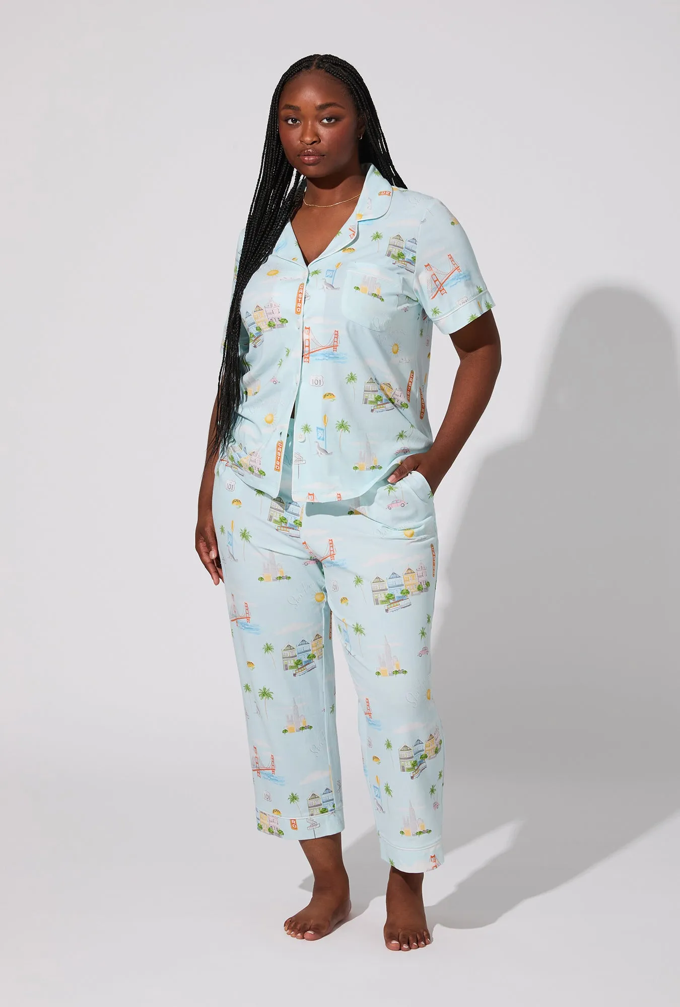 City By The Bay Short Sleeve Classic Stretch Jersey Cropped PJ Set sold by BedHead product image thumbnail 5