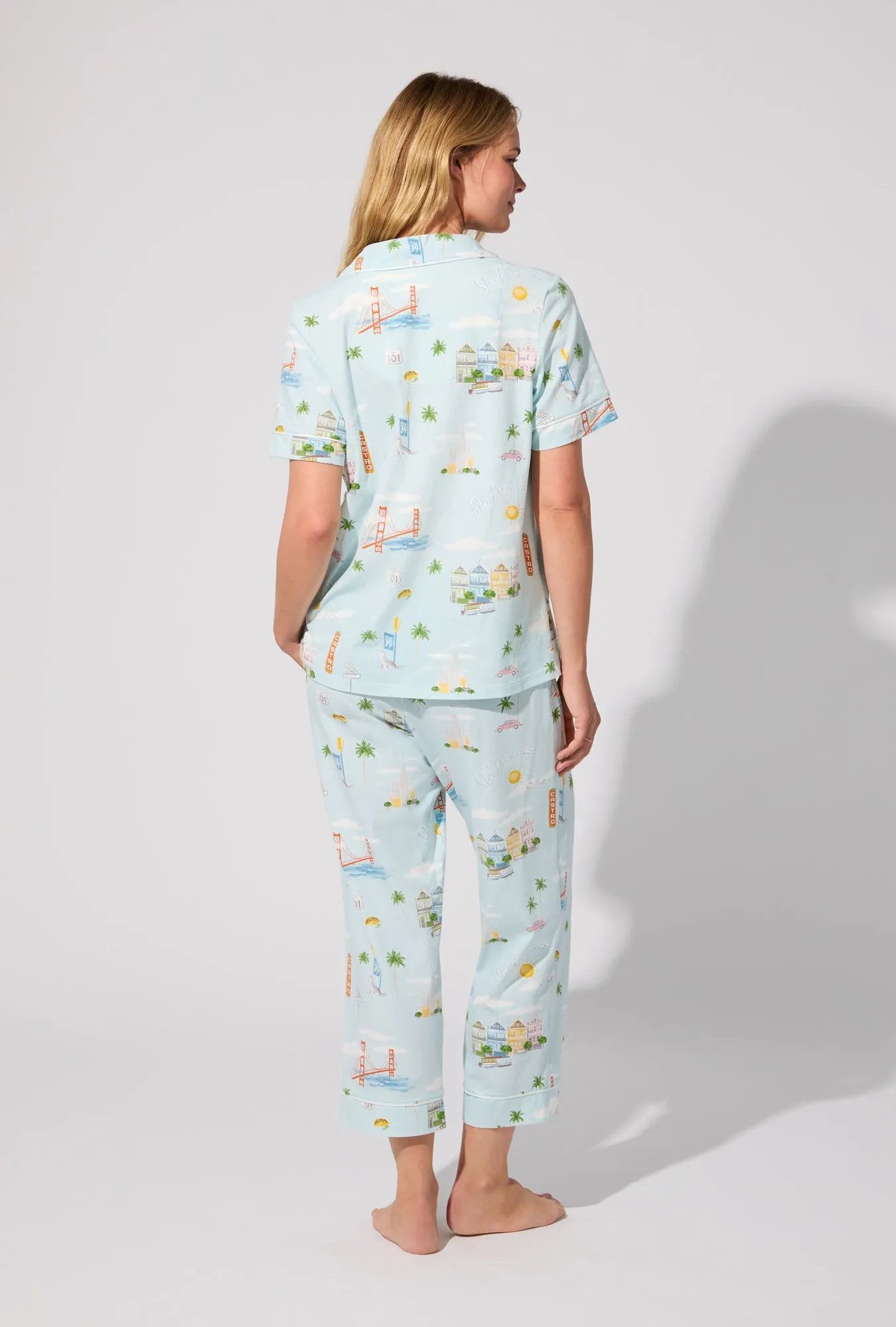City By The Bay Short Sleeve Classic Stretch Jersey Cropped PJ Set sold by BedHead product image thumbnail 4