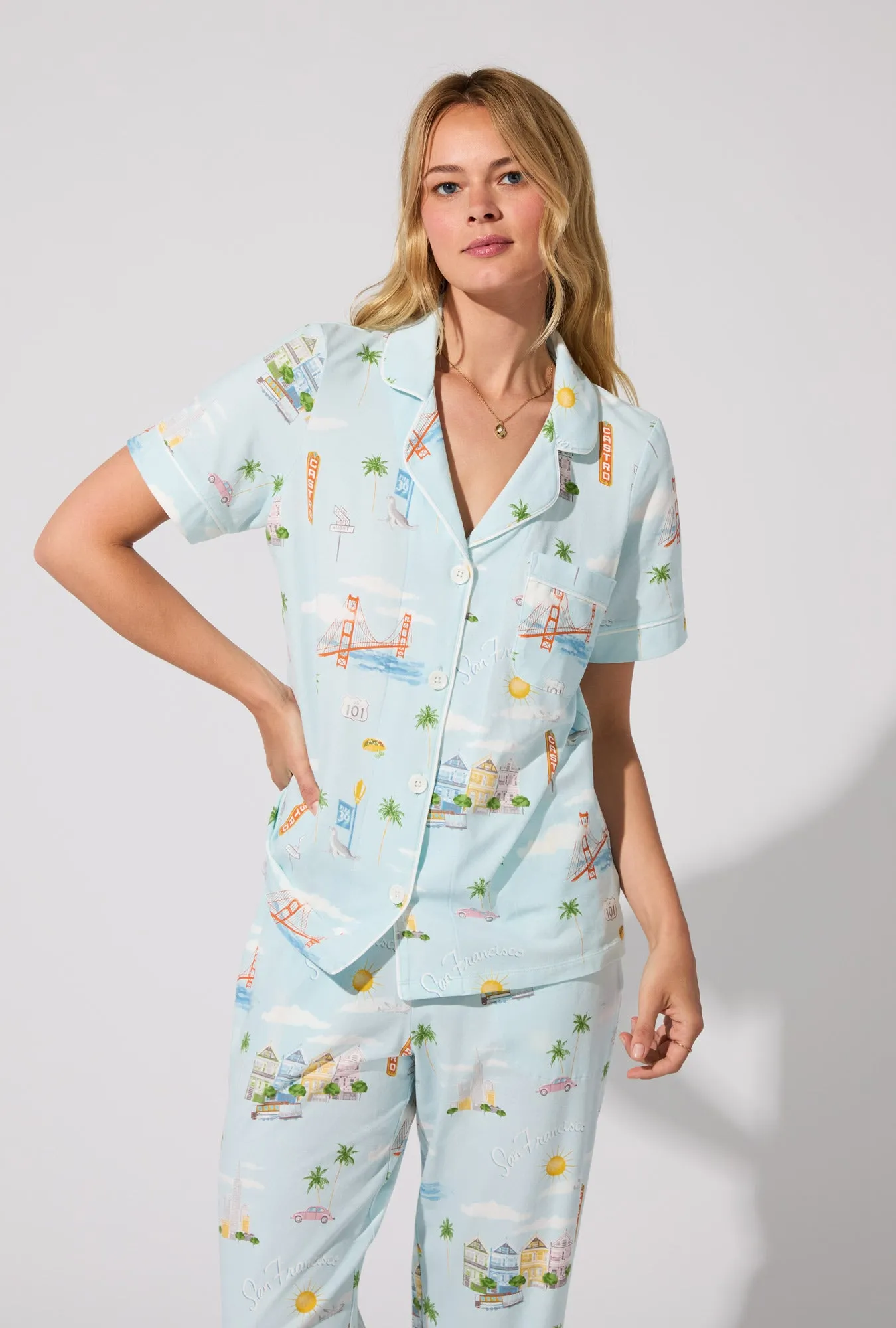 City By The Bay Short Sleeve Classic Stretch Jersey Cropped PJ Set sold by BedHead product image thumbnail 2