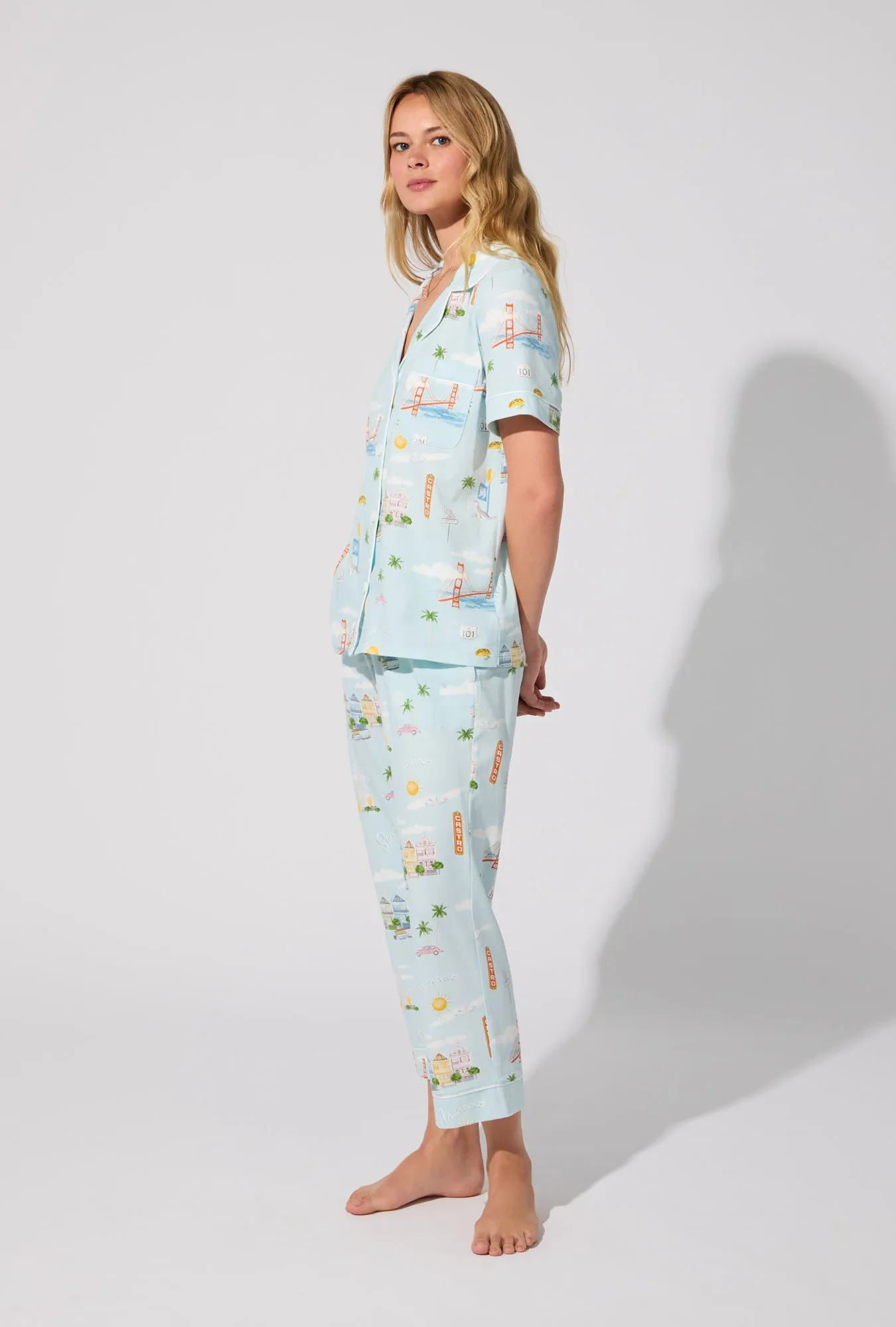City By The Bay Short Sleeve Classic Stretch Jersey Cropped PJ Set sold by BedHead product image thumbnail 3