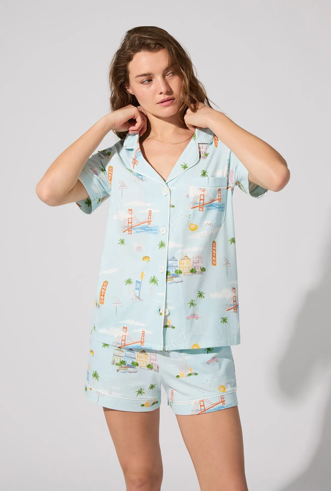 City By The Bay Short Sleeve Classic Shorty Stretch Jersey PJ Set sold by BedHead