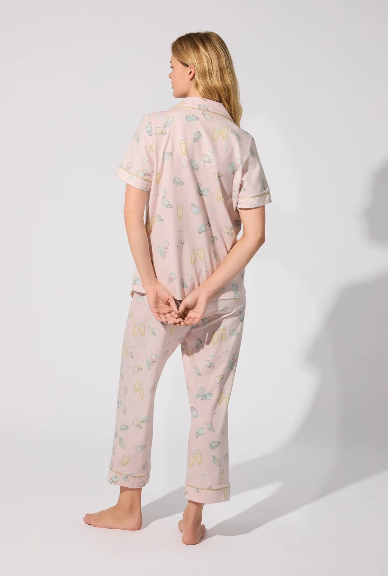 Oyster and Champagne Short Sleeve Classic Stretch Jersey Cropped PJ Set sold by BedHead product image thumbnail 4