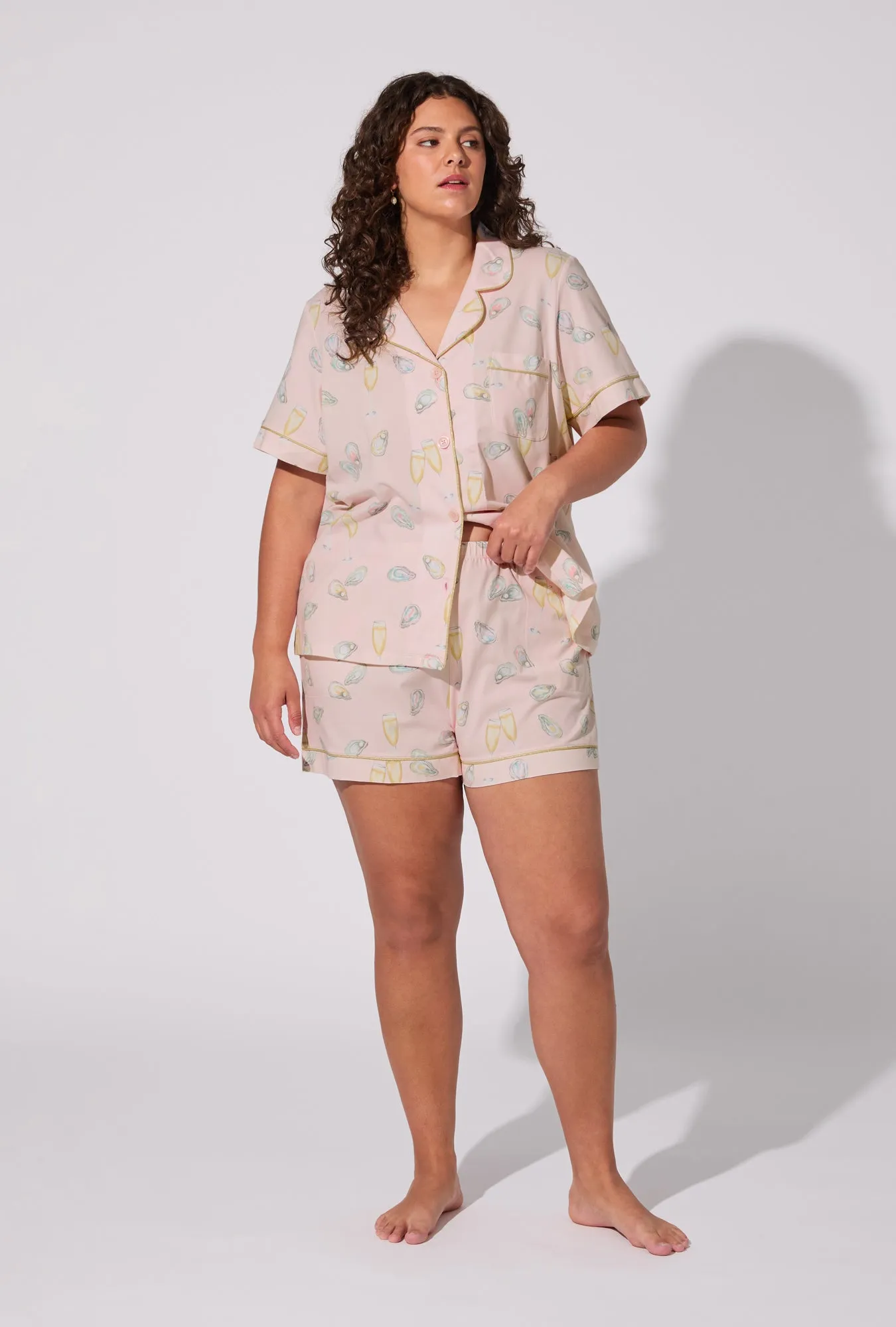 Oyster and Champagne Short Sleeve Classic Shorty Stretch Jersey PJ Set sold by BedHead product image thumbnail 5