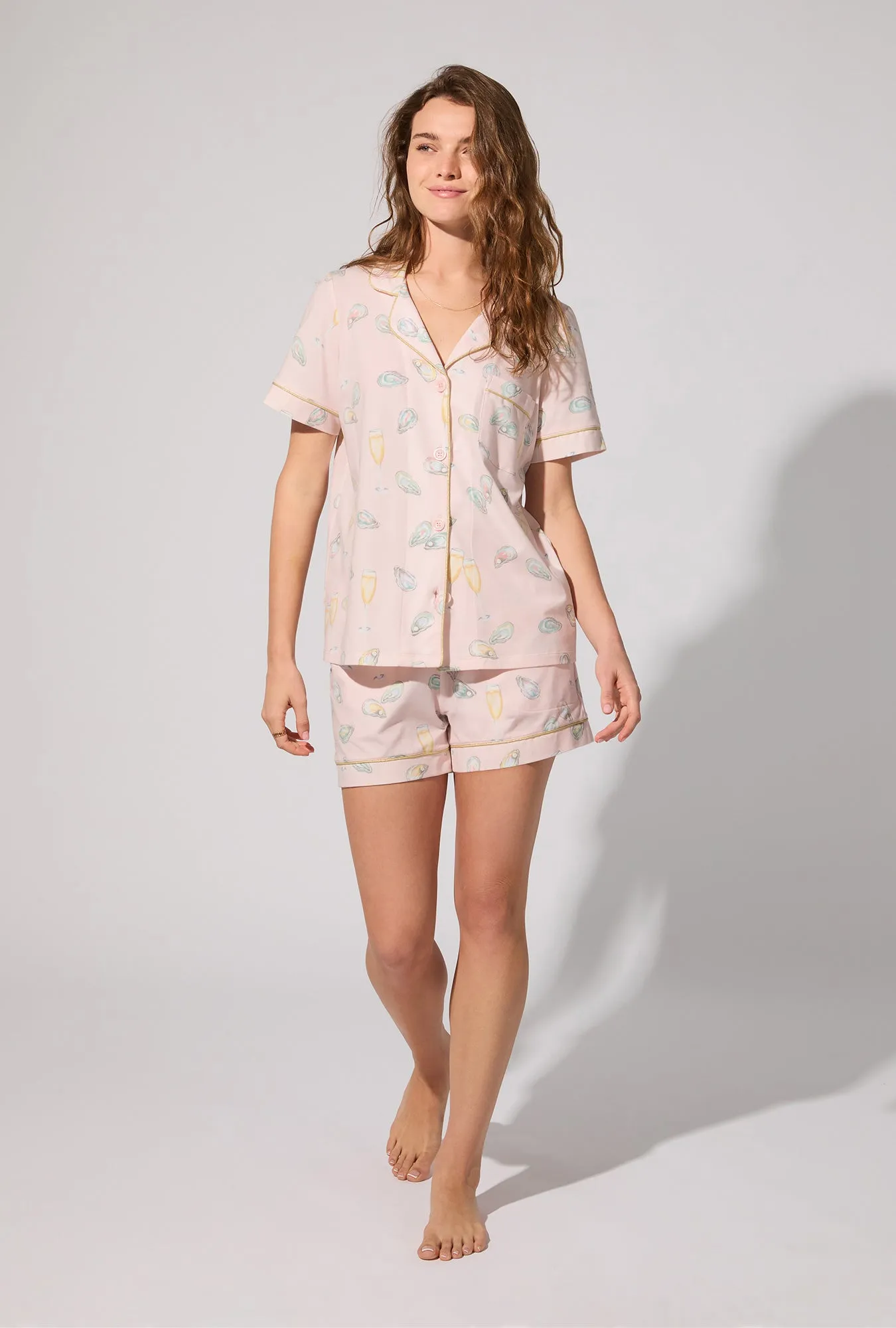 Oyster and Champagne Short Sleeve Classic Shorty Stretch Jersey PJ Set sold by BedHead product image thumbnail 2
