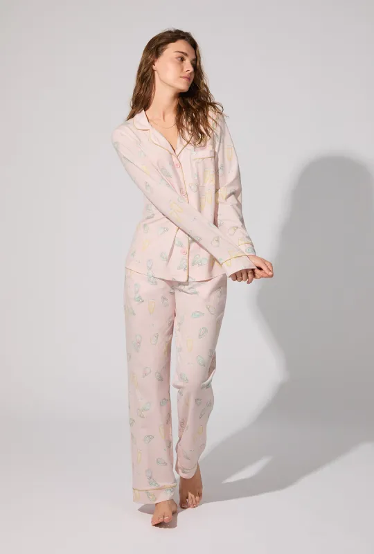 Oyster and Champagne Long Sleeve Classic Stretch Jersey PJ Set sold by BedHead