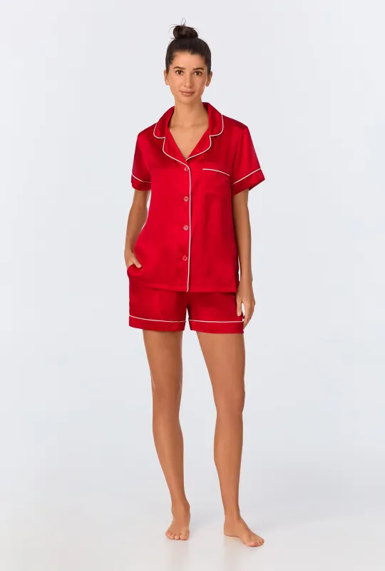 Red Short Sleeve Classic Shorty Washable Silk PJ Set sold by BedHead
