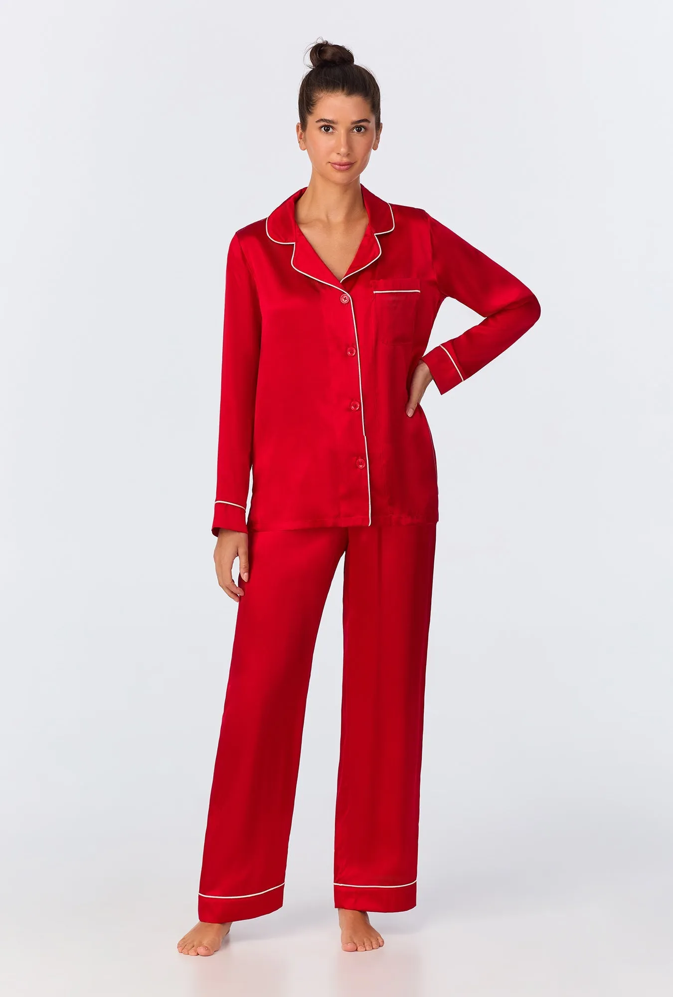Red Long Sleeve Classic Washable Silk PJ Set sold by BedHead