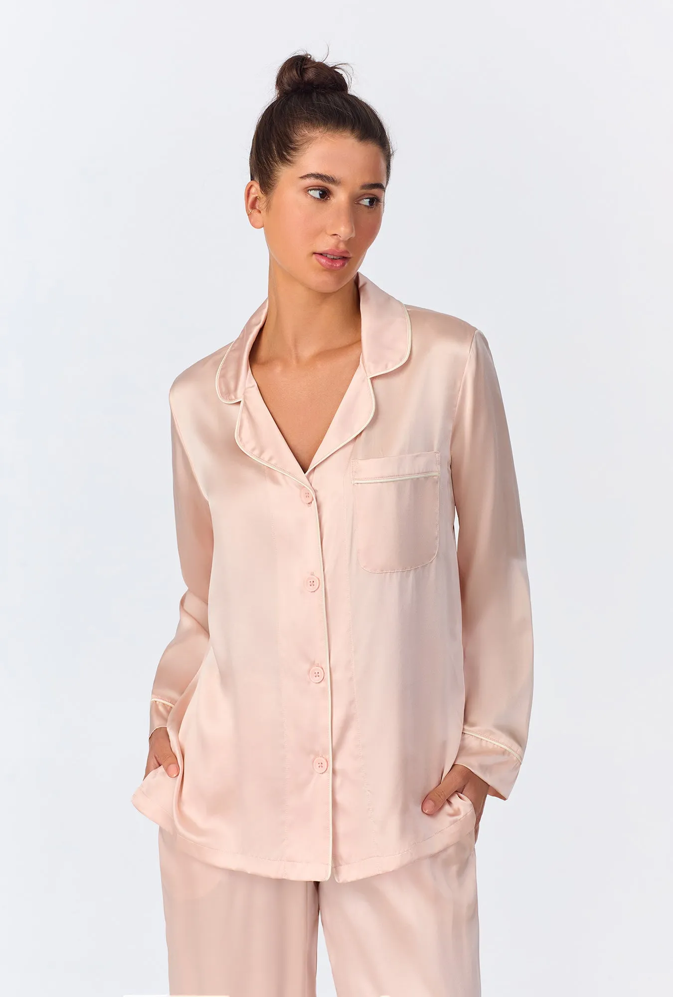 Light Pink Long Sleeve Classic Washable Silk PJ Set sold by BedHead product image thumbnail 4