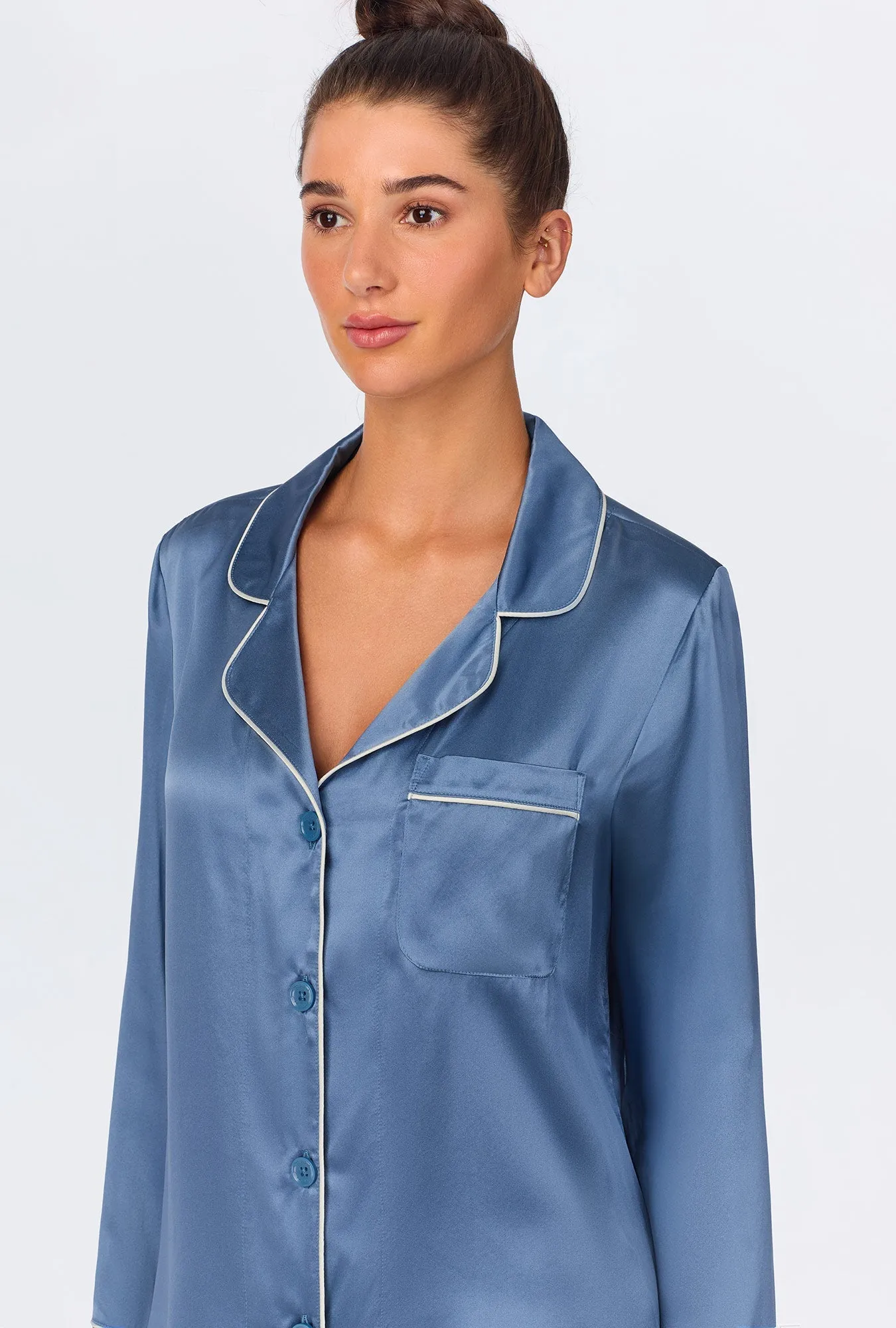 Elemental Blue Long Sleeve Classic Washable Silk PJ Set sold by BedHead product image thumbnail 4