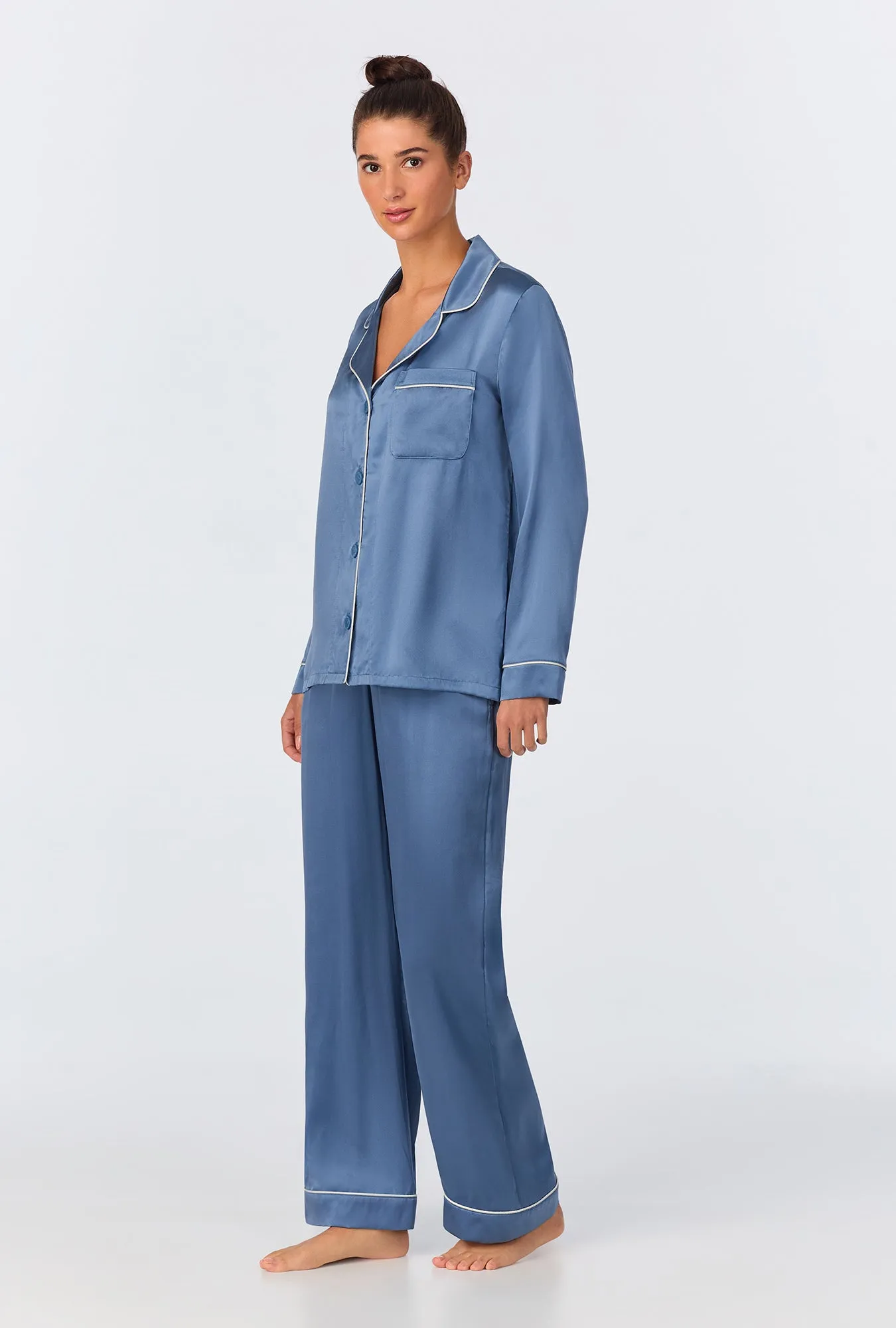 Elemental Blue Long Sleeve Classic Washable Silk PJ Set sold by BedHead product image thumbnail 2