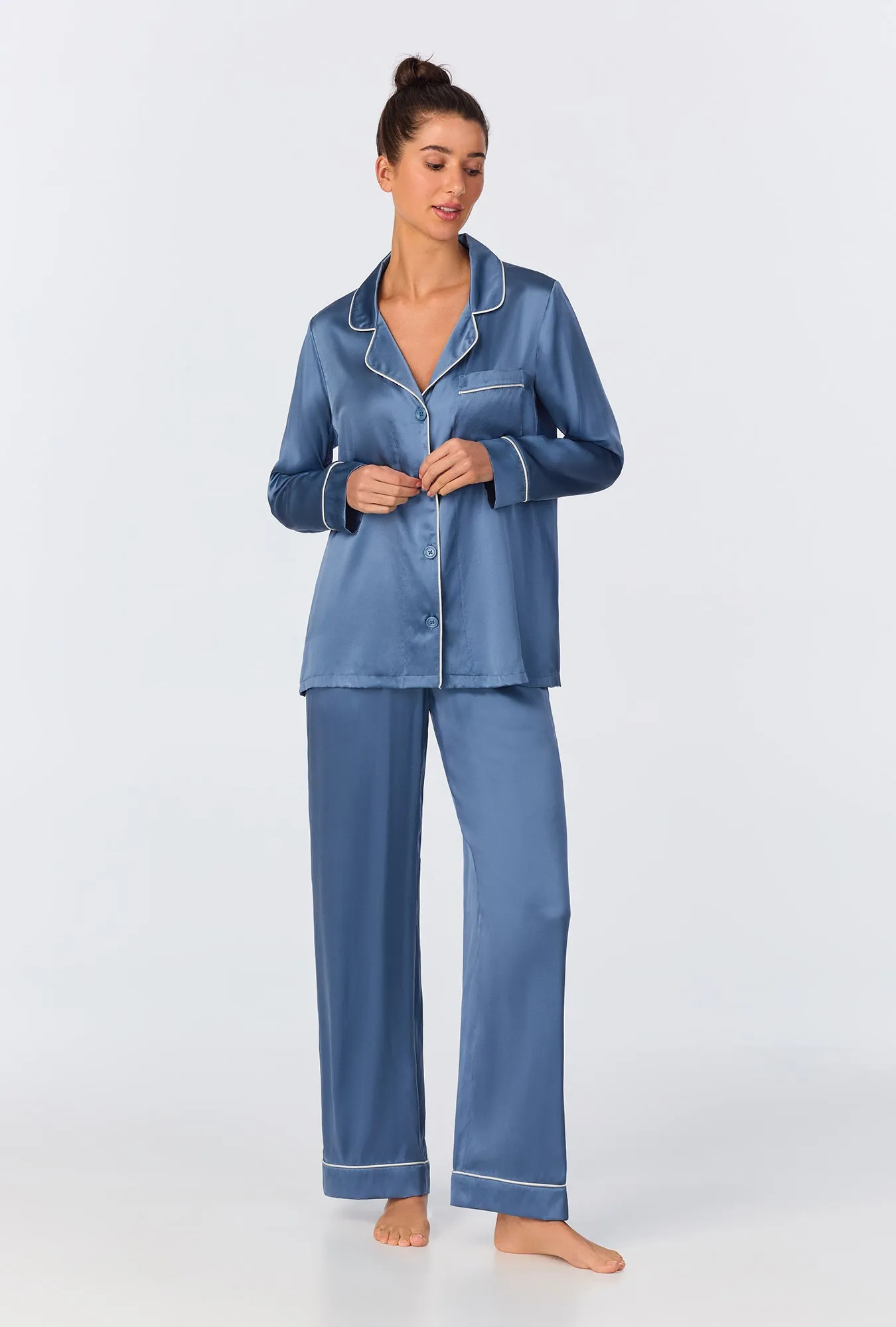 Elemental Blue Long Sleeve Classic Washable Silk PJ Set sold by BedHead