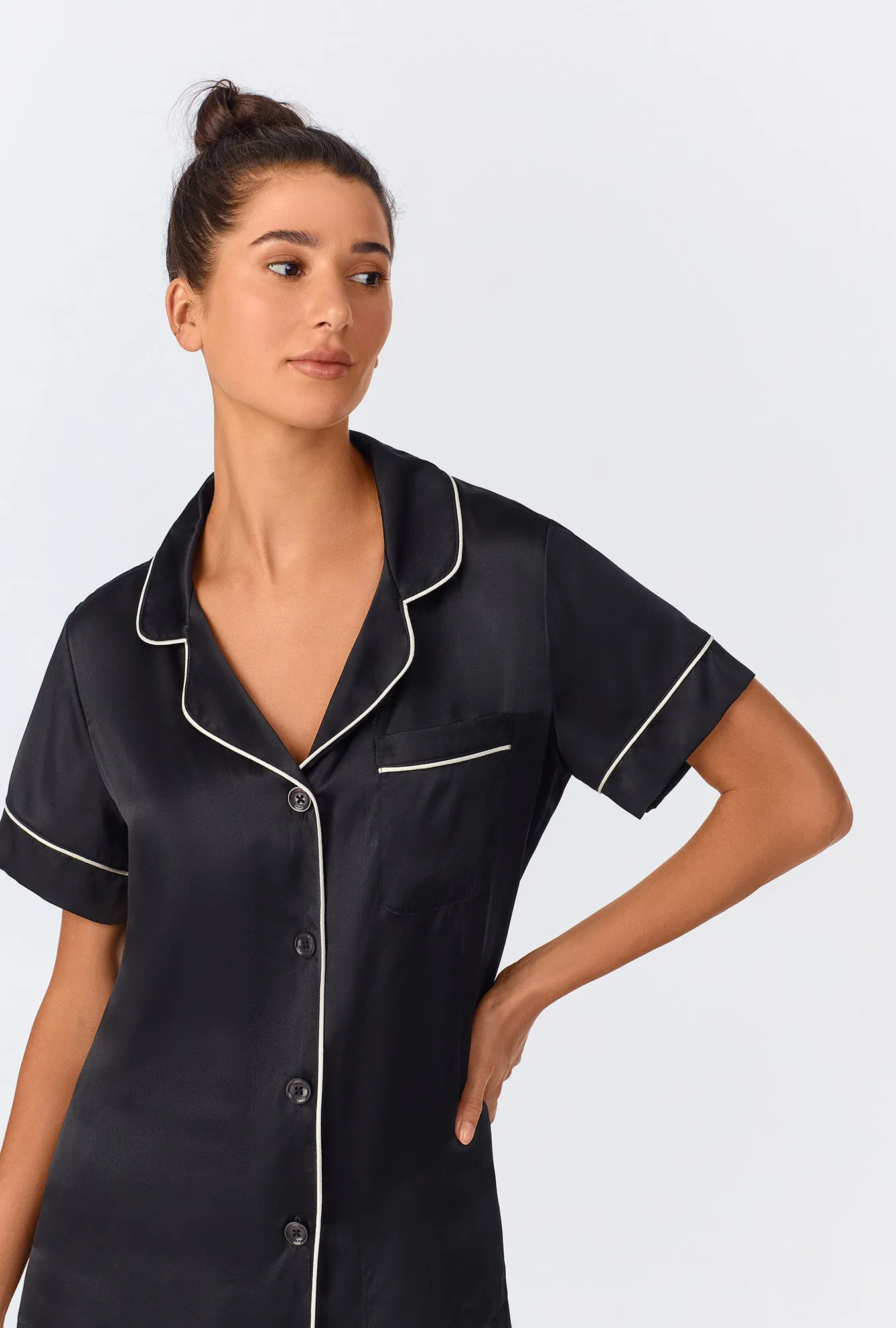 Black Short Sleeve Classic Shorty Washable Silk PJ Set sold by BedHead product image thumbnail 4